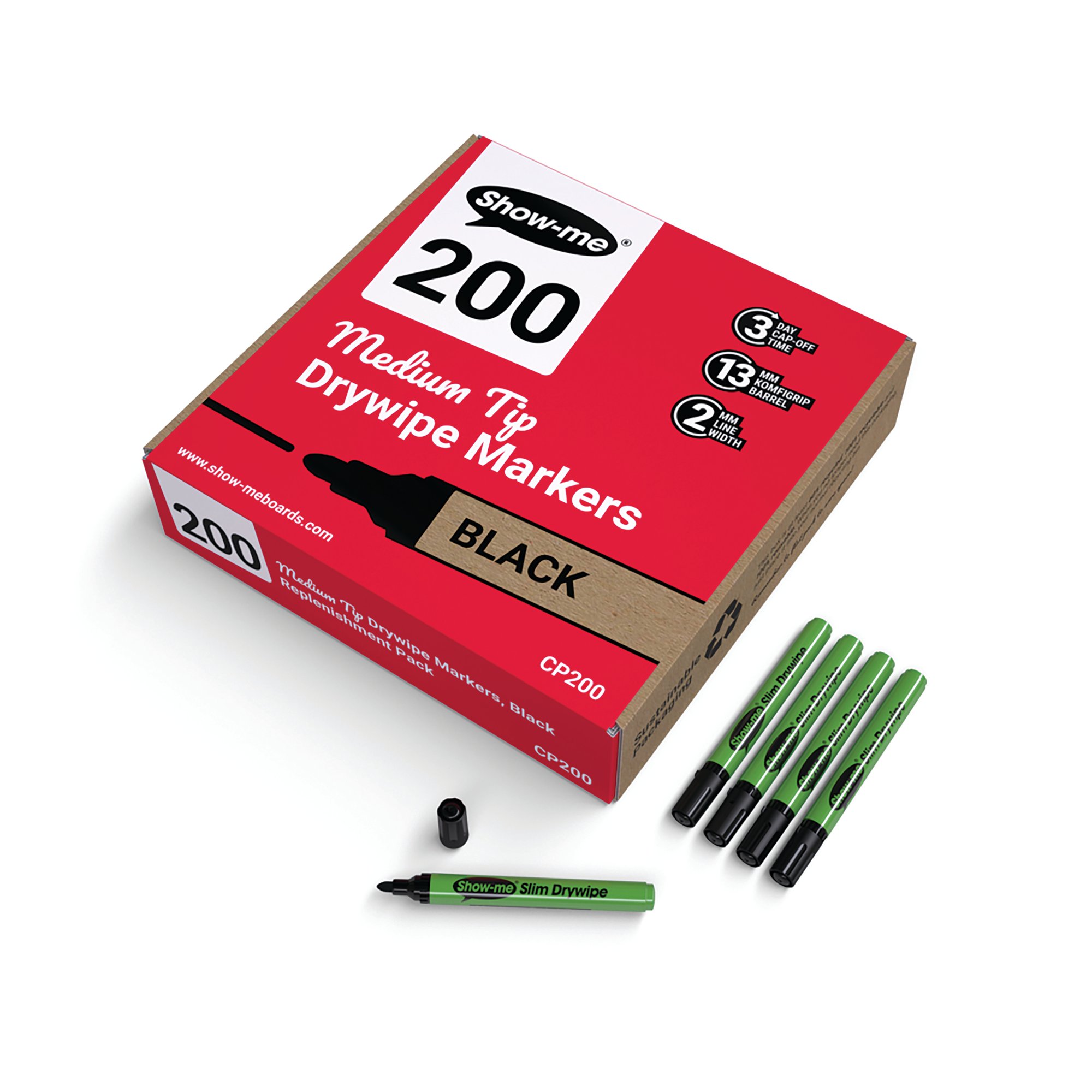 SHOW-ME DRYWIPE PEN MEDIUM BLK PK200