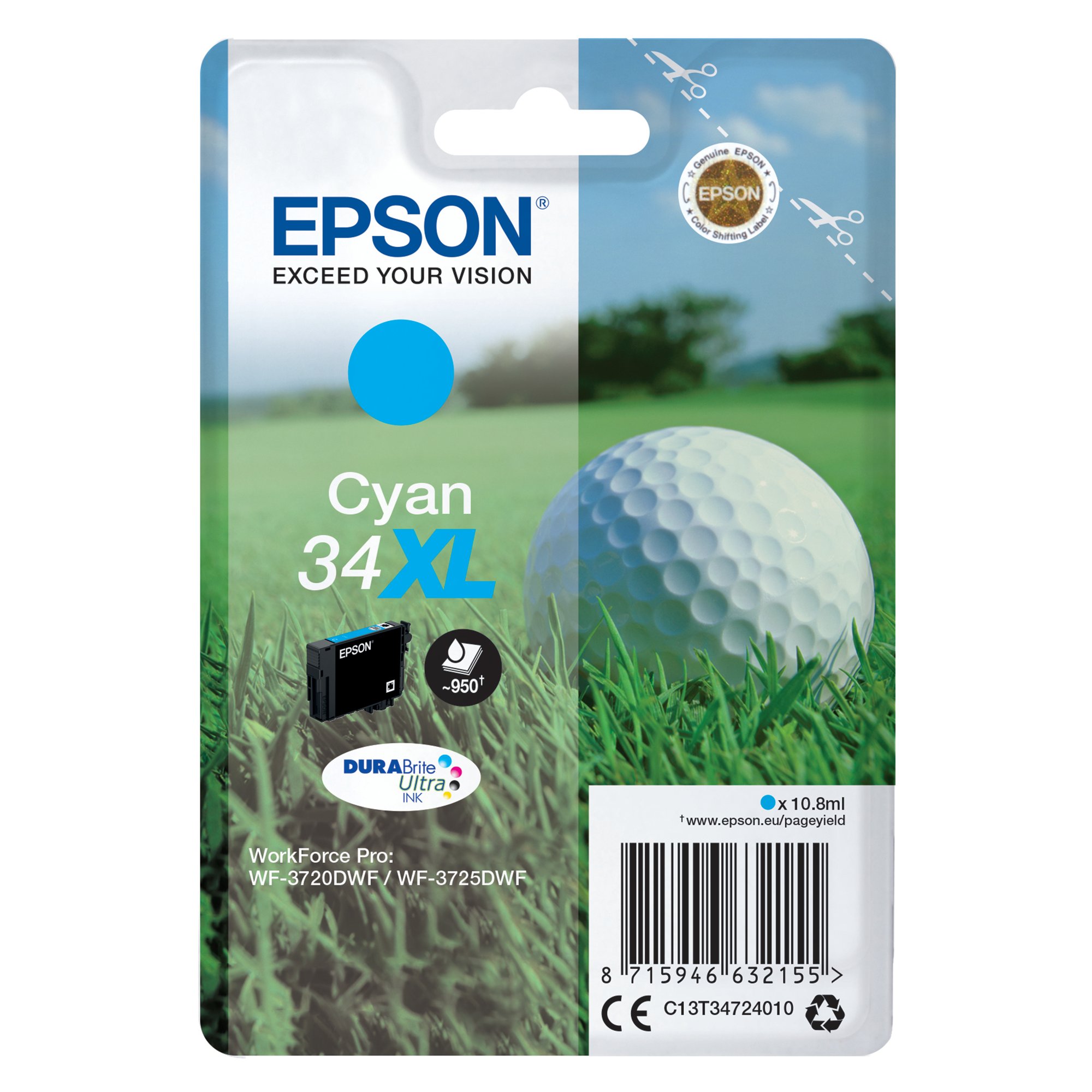 EPSON 34XL INK CARTRIDGE HY CYAN