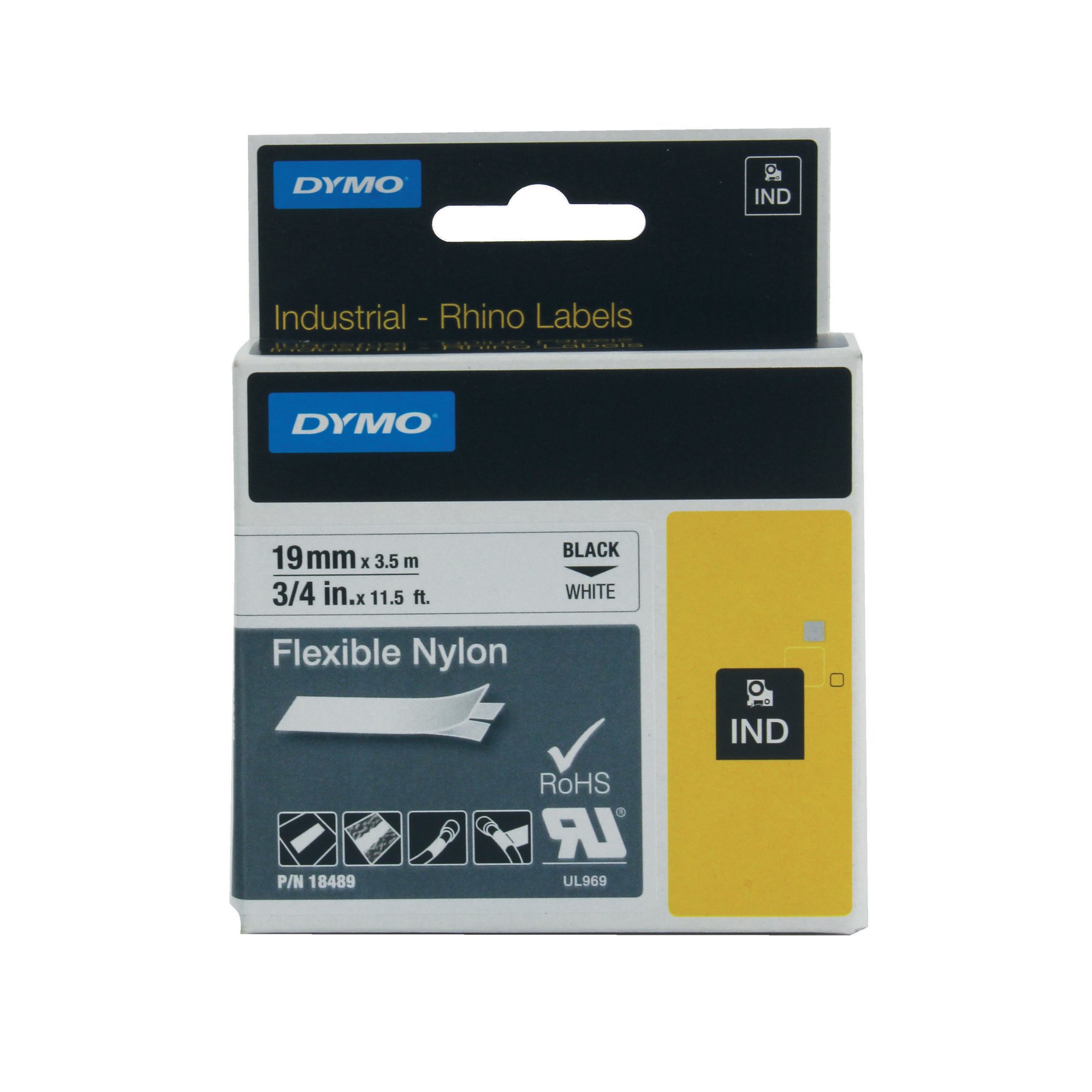 DYMO RHINO NYLON TAPE 19MM BLK/WHT