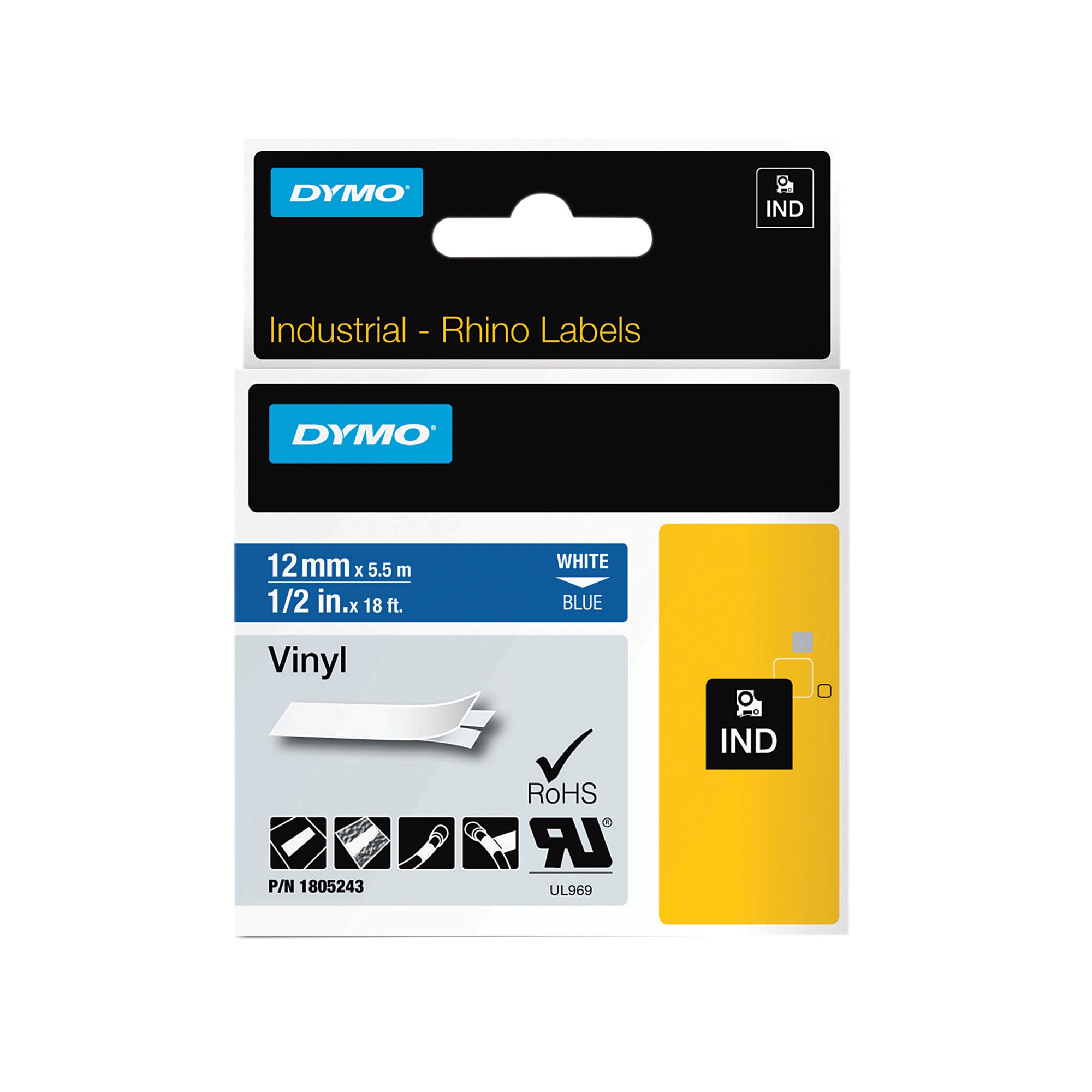 DYMO RHINO VINYL TAPE 12MM BLK/WHT