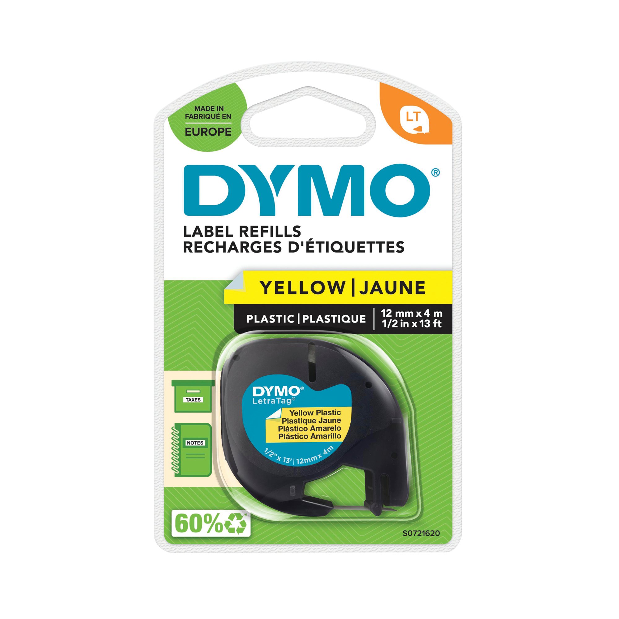 DYMO LETRATAG PLAS TAPE 12MMX4M YLW