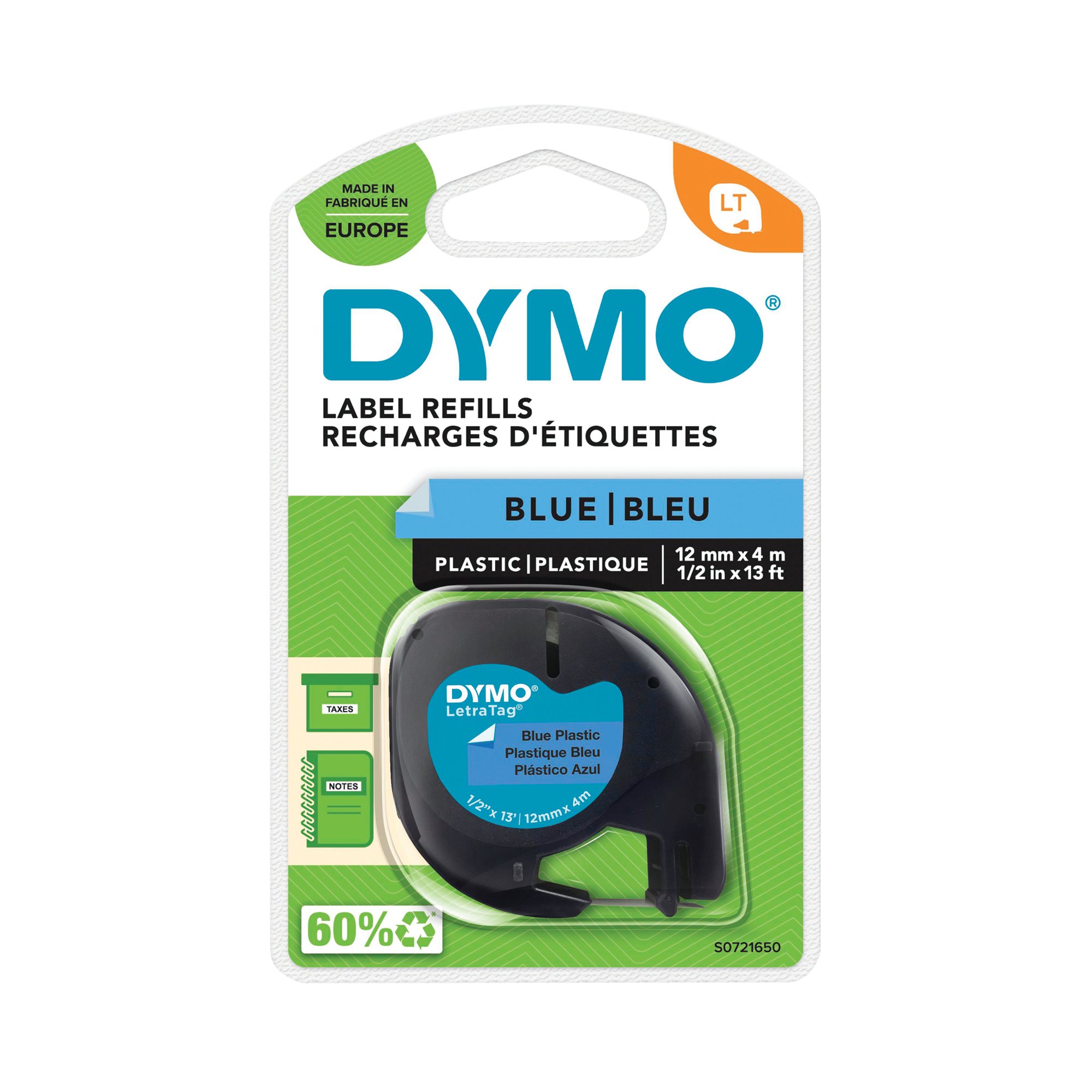 DYMO LETRATAG PLAS TAPE 12MMX4M BLU