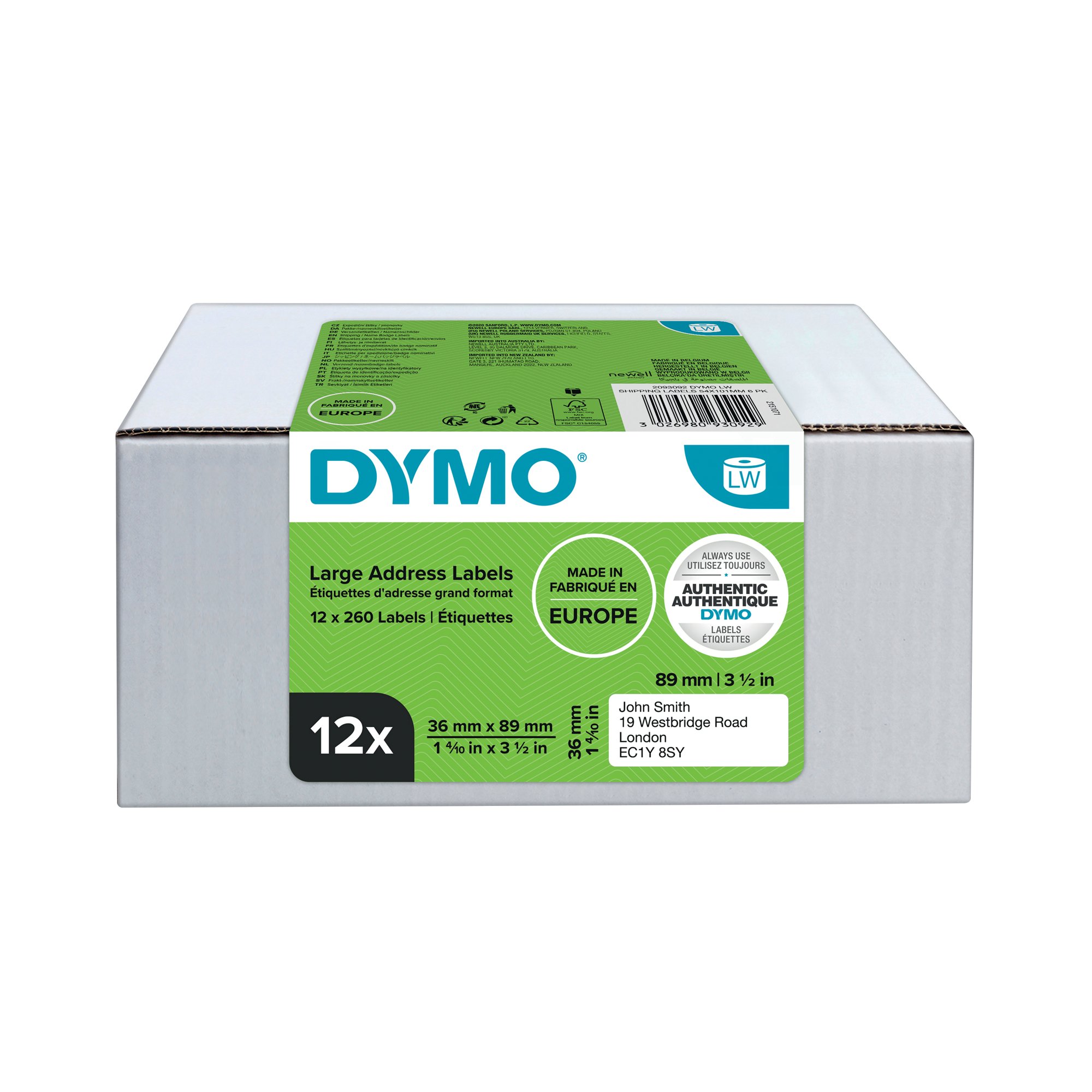 DYMO ADDRESS LABELS 36MMX89MM PK12