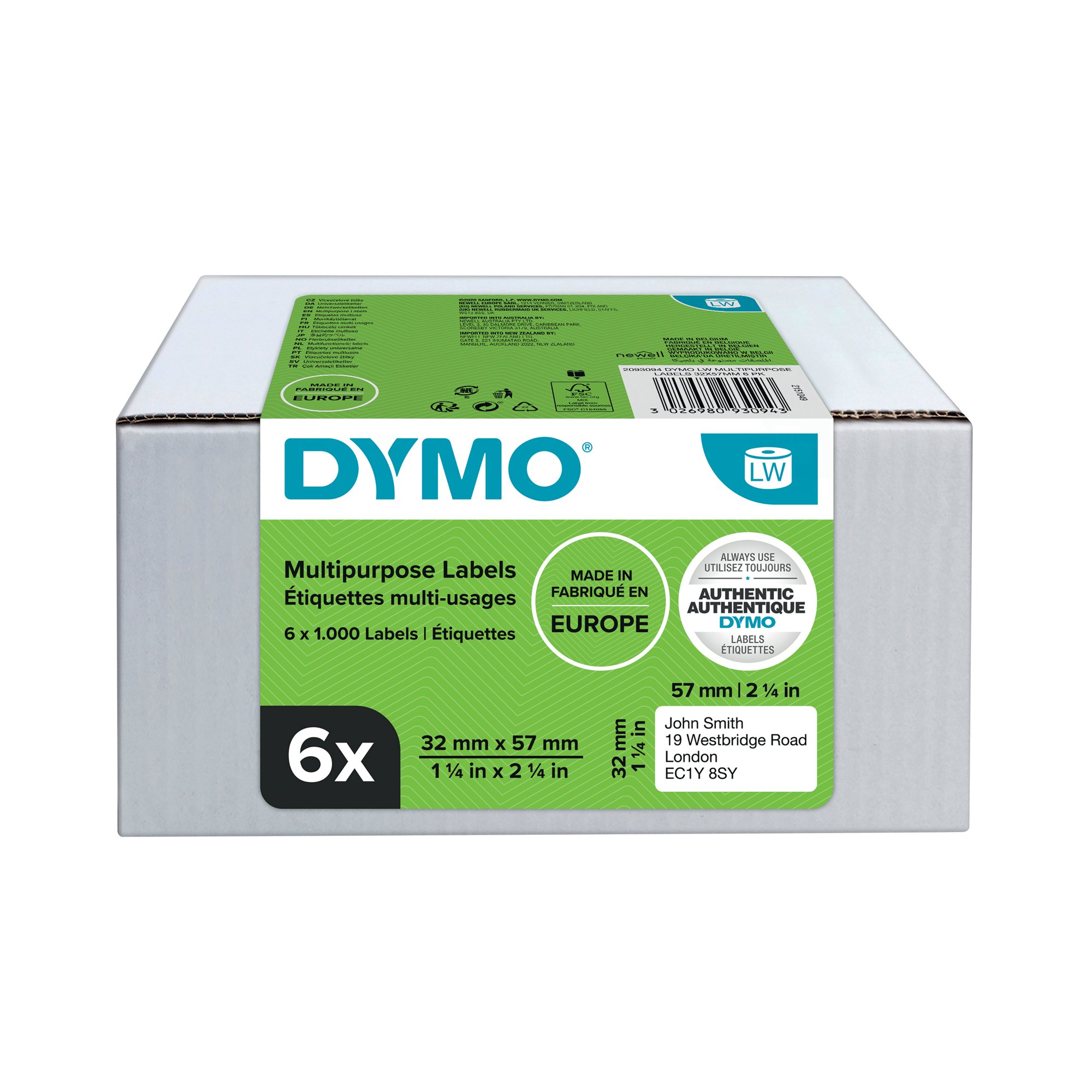 DYMO MPPS LABELS 32MMX57MM PK6