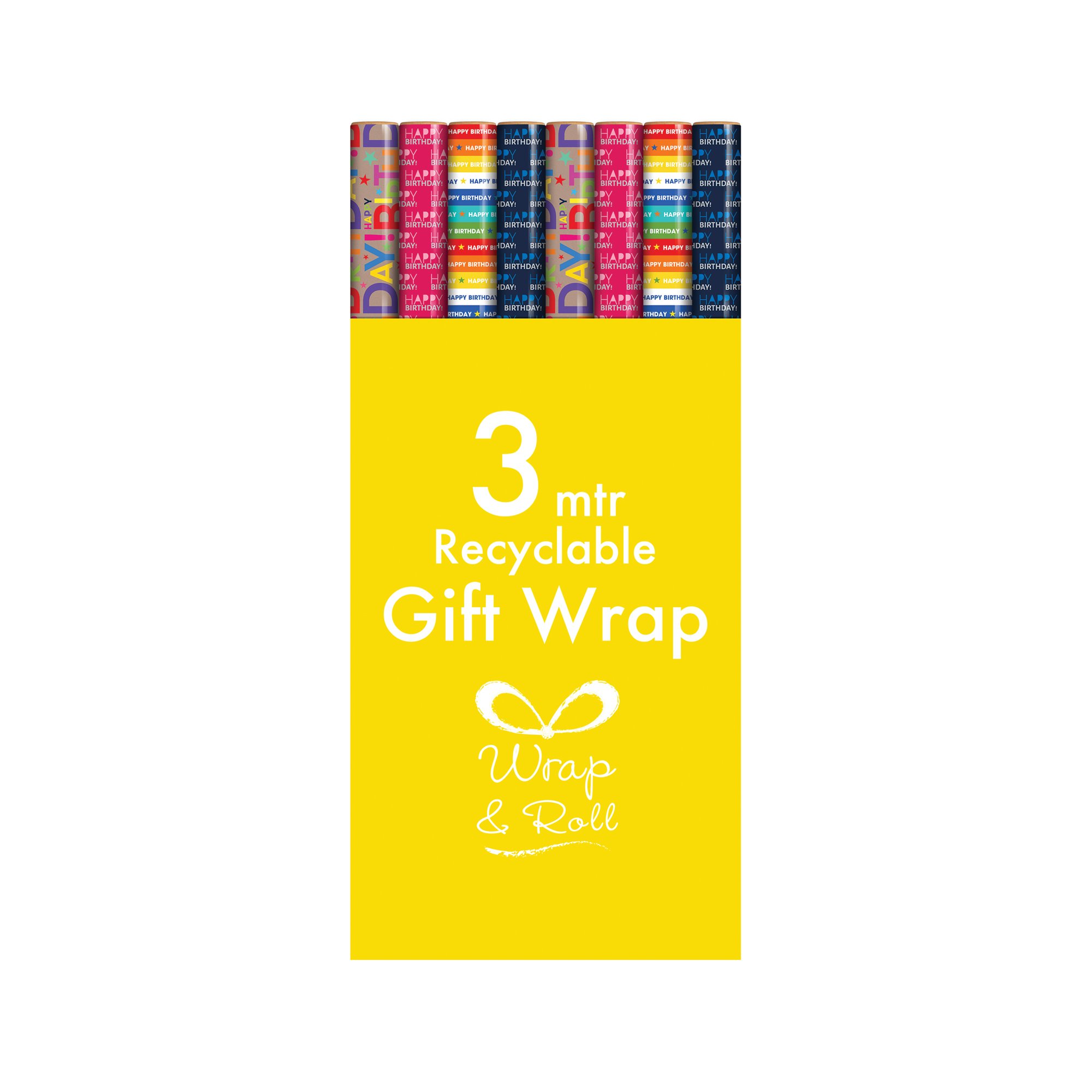 HAPPY BIRTHDAY GIFTWRAP 3M AST PK49