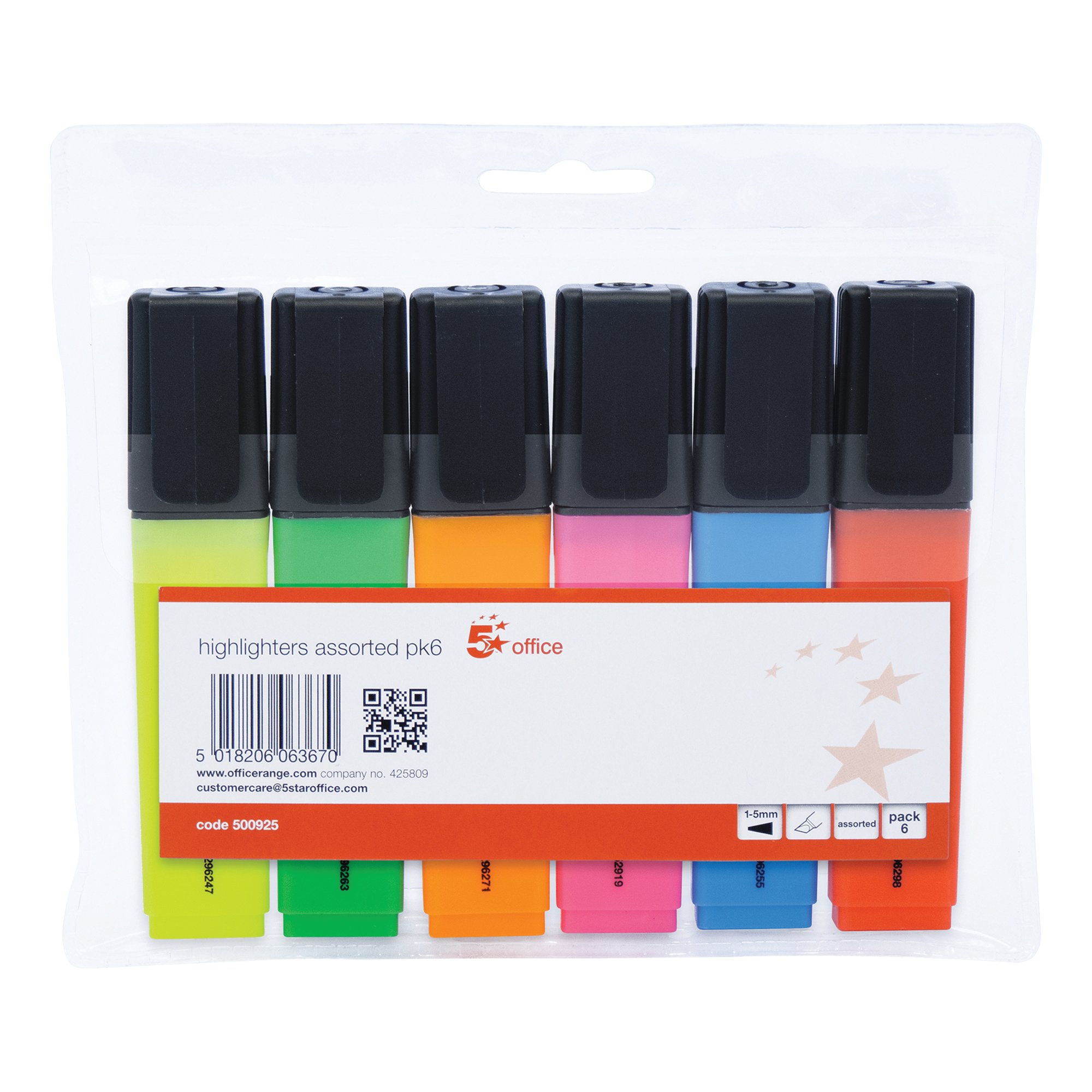 HIGHLIGHTER CHISEL TIP AST PK6