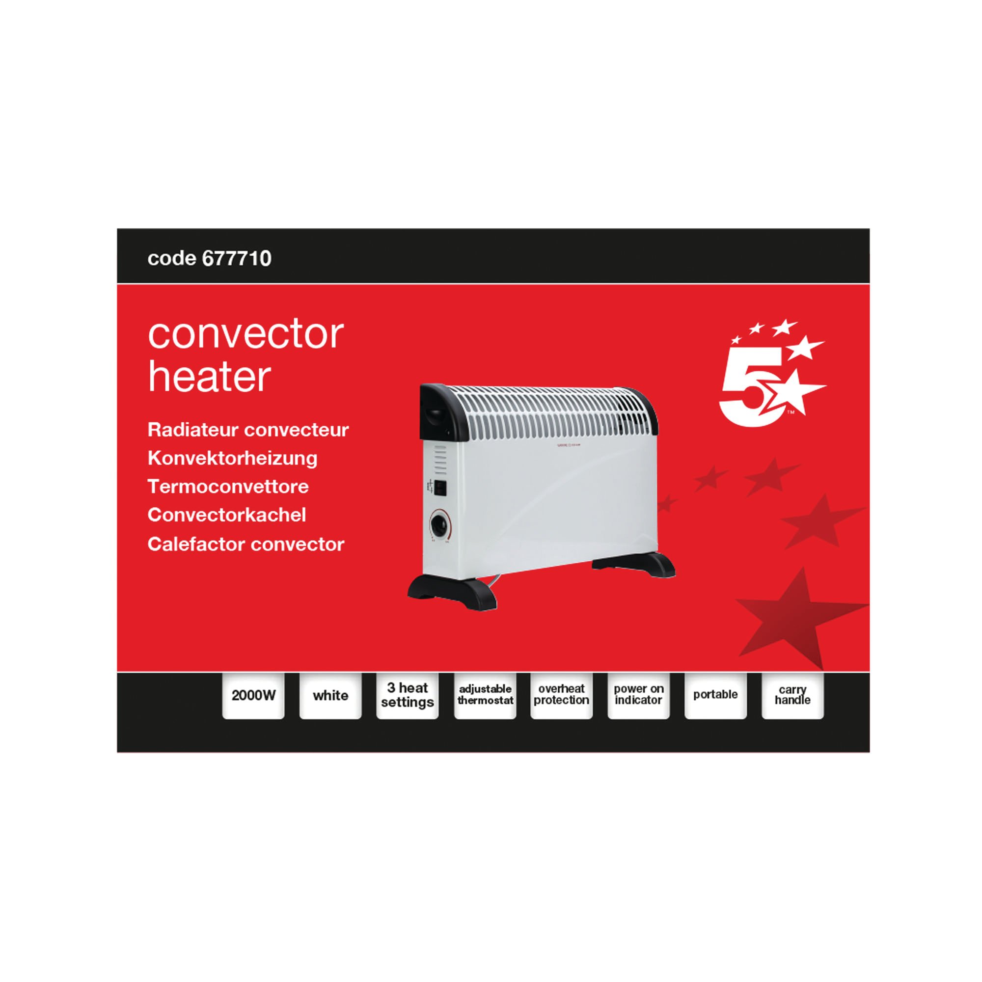 5 STAR CONVECTOR HEATER 2000W WHITE