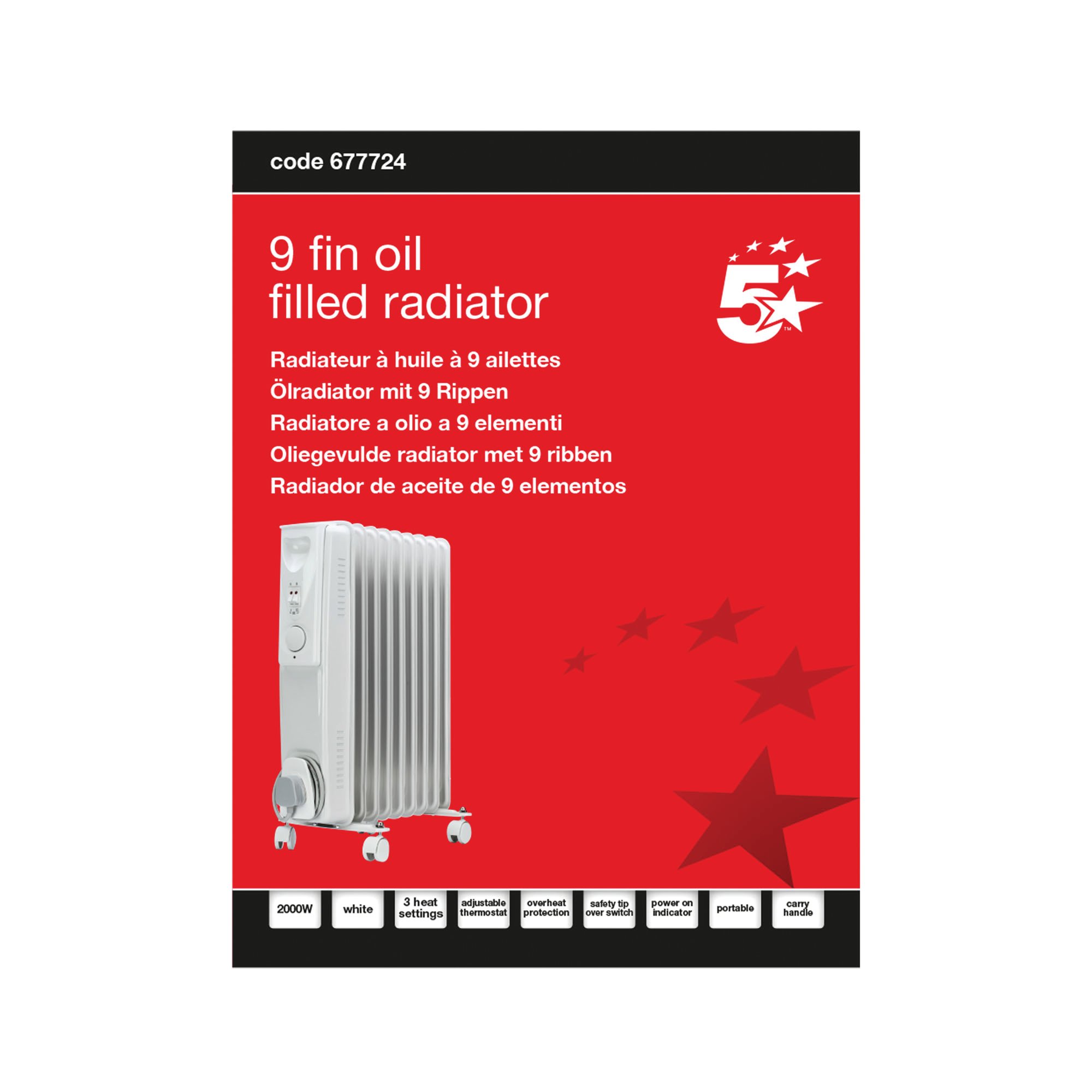 9 FIN OIL FILLED RADIATOR 2000W WHT