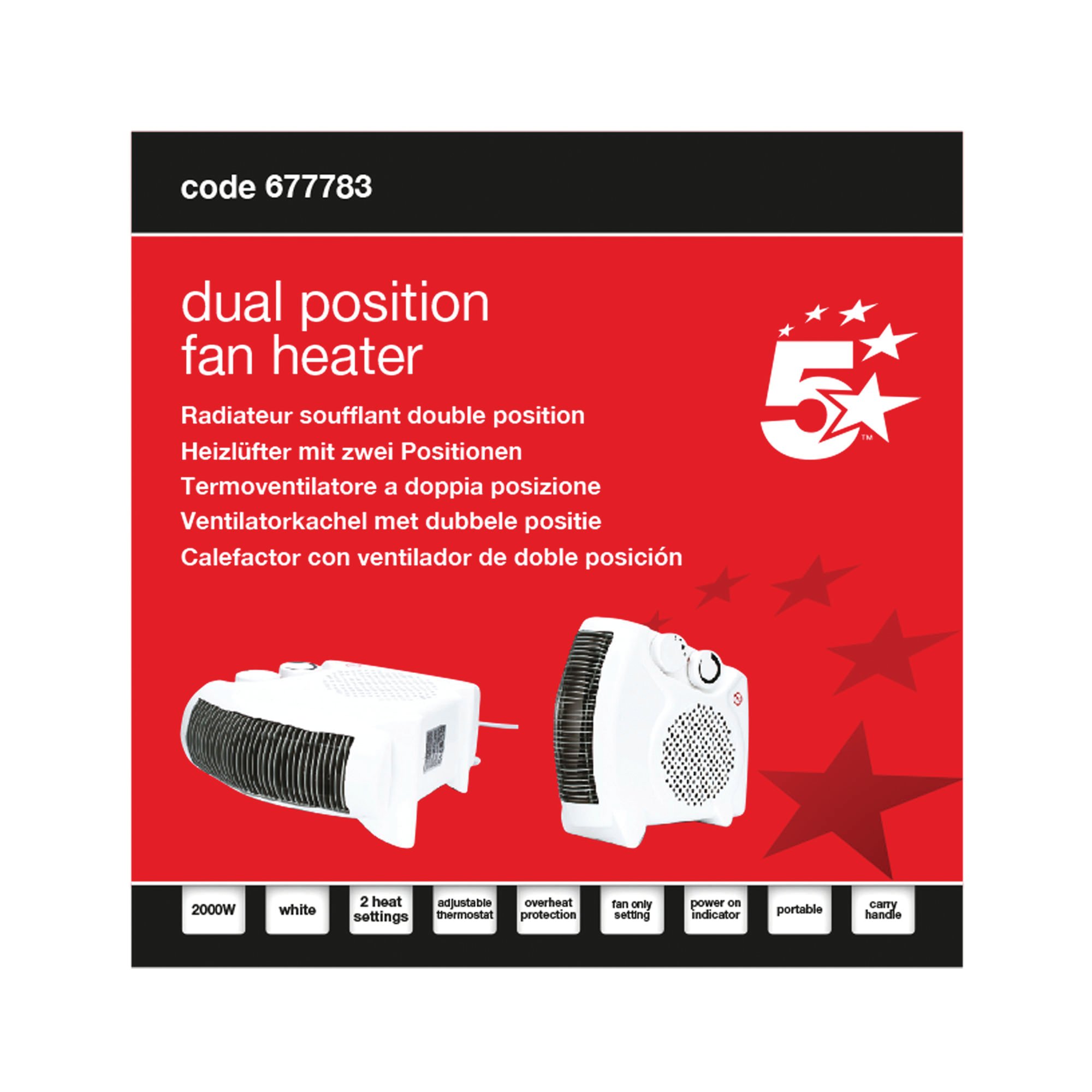 DUAL POS PORT FAN HTR 1000/2000W WHT