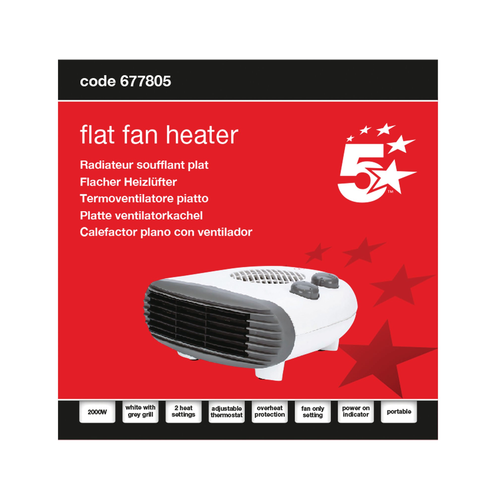 5 STAR FLAT FAN HEATER 2000W WHITE