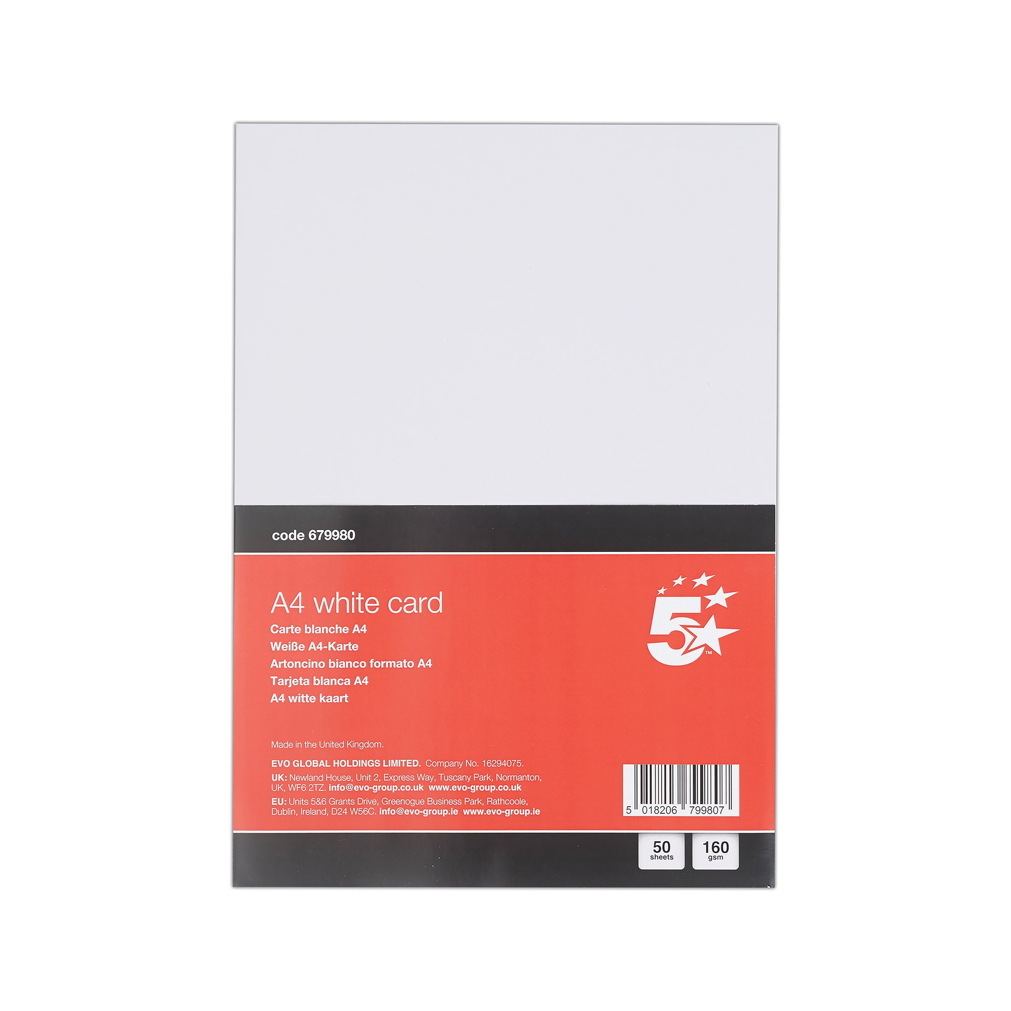 5 STAR A4 WHITE CARD 160GSM PK50