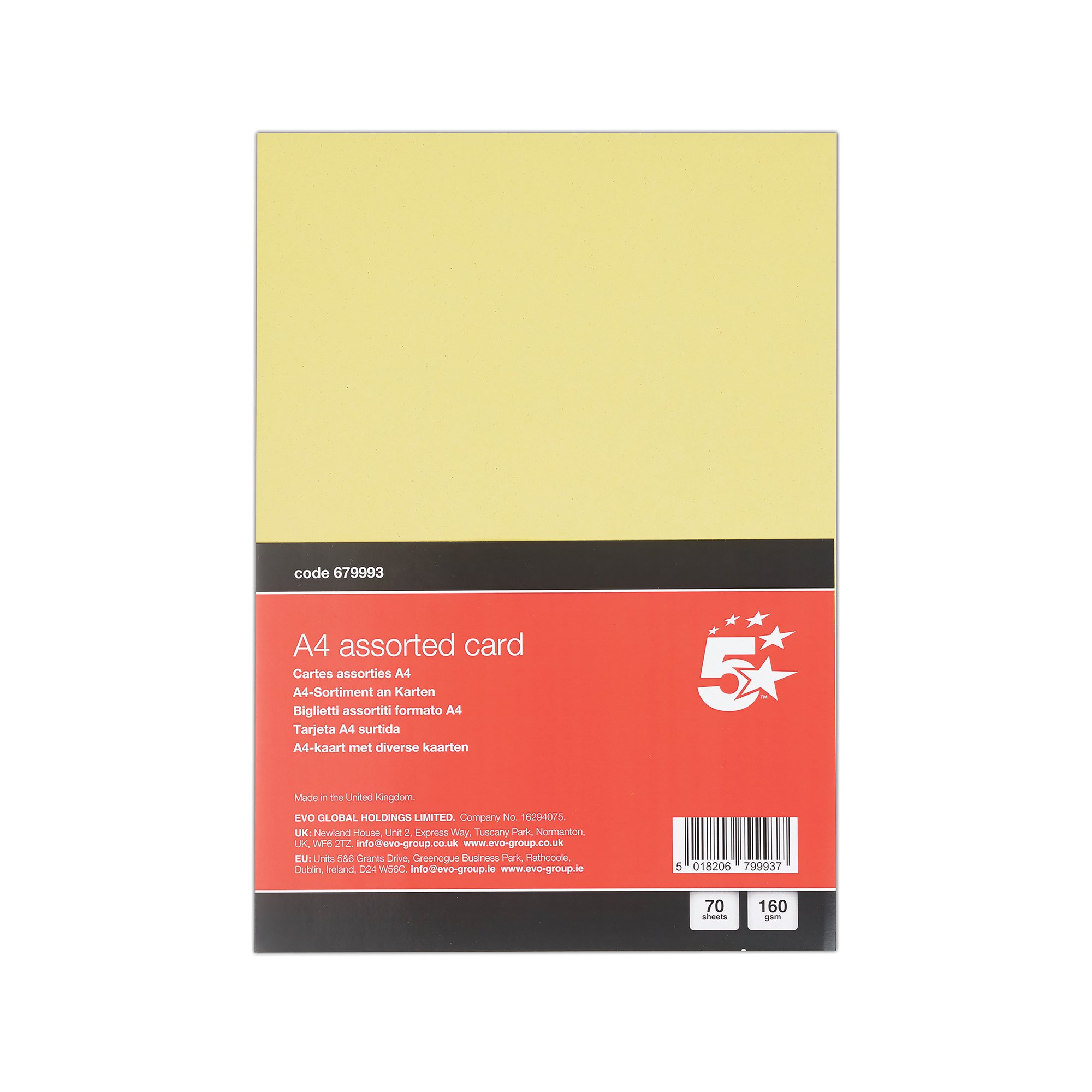 5 STAR A4 ASSORTED CARD 160GSM PK70