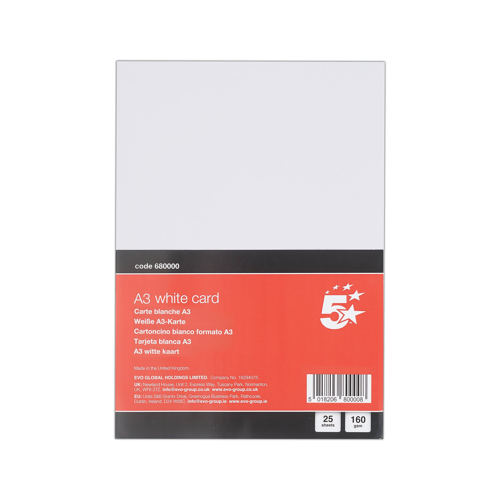5 STAR A3 WHITE CARD 160GSM PK25