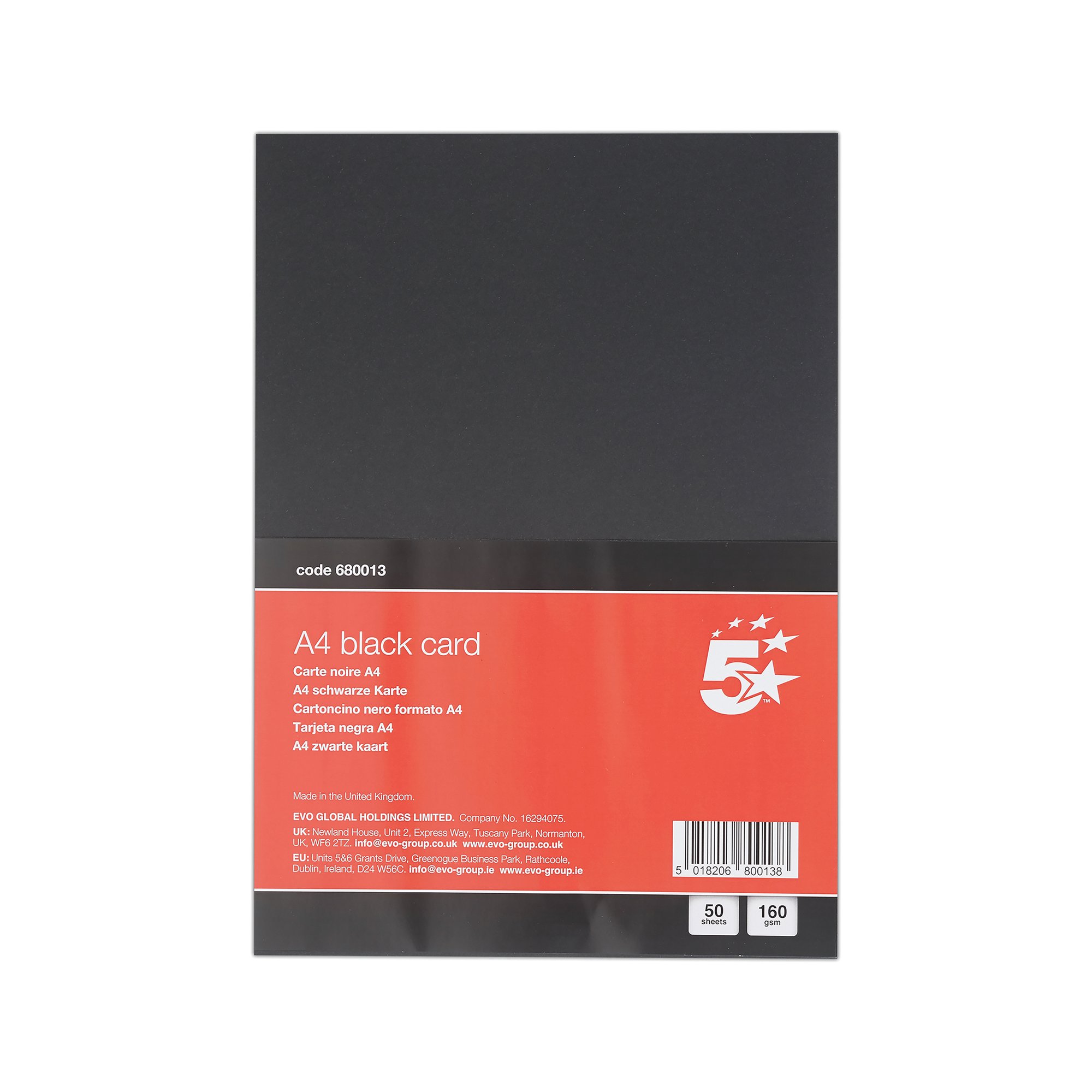 5 STAR A4 BLACK CARD 160GSM PK50