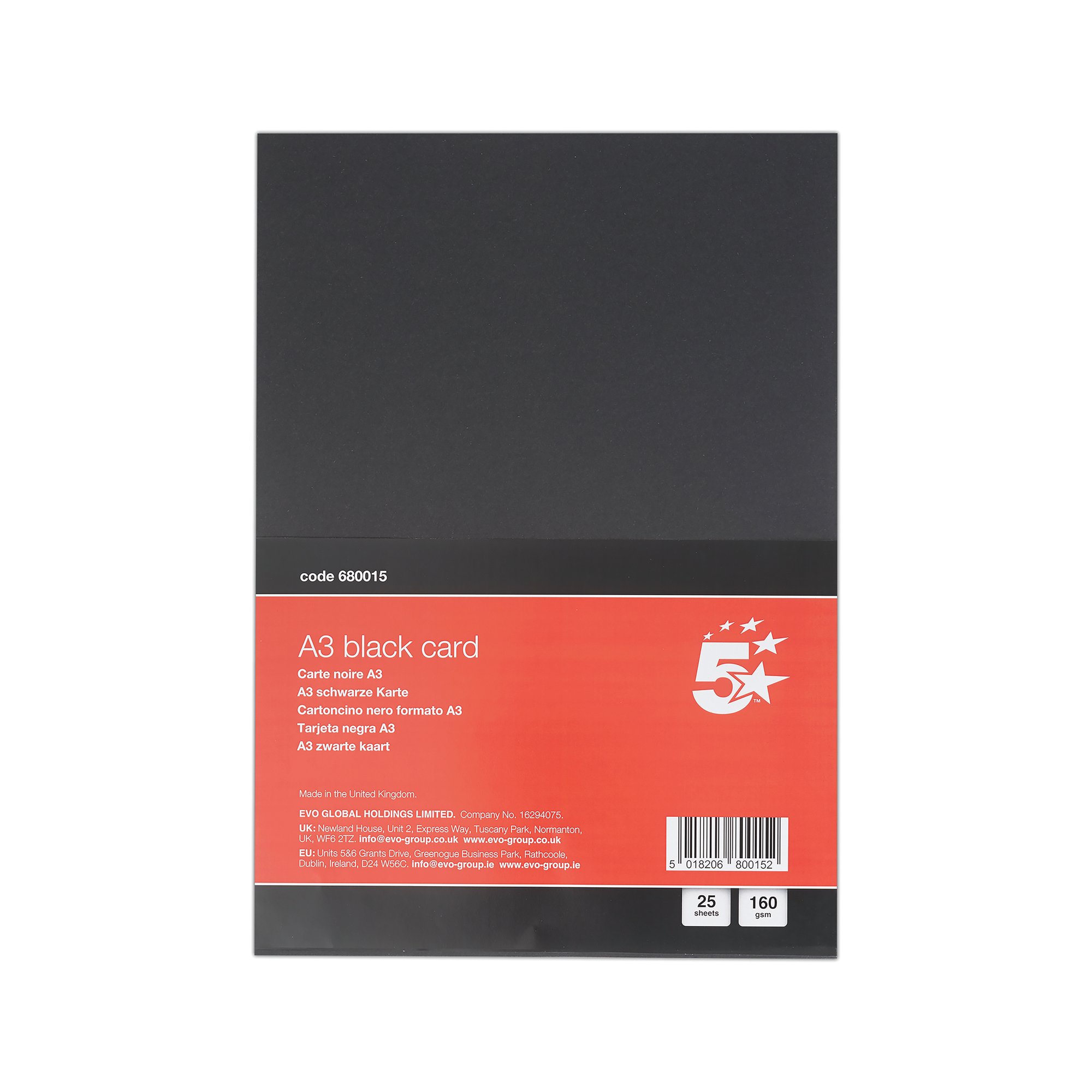 5 STAR A3 BLACK CARD 160GSM PK25