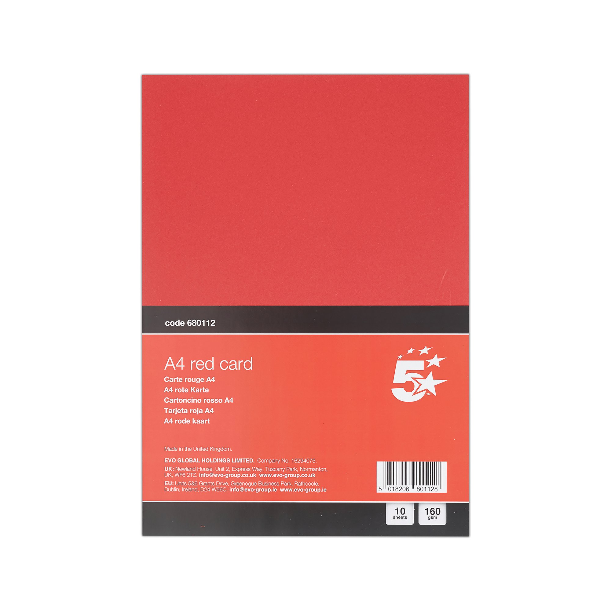 5 STAR A4 RED CARD X10 CARDS PK12