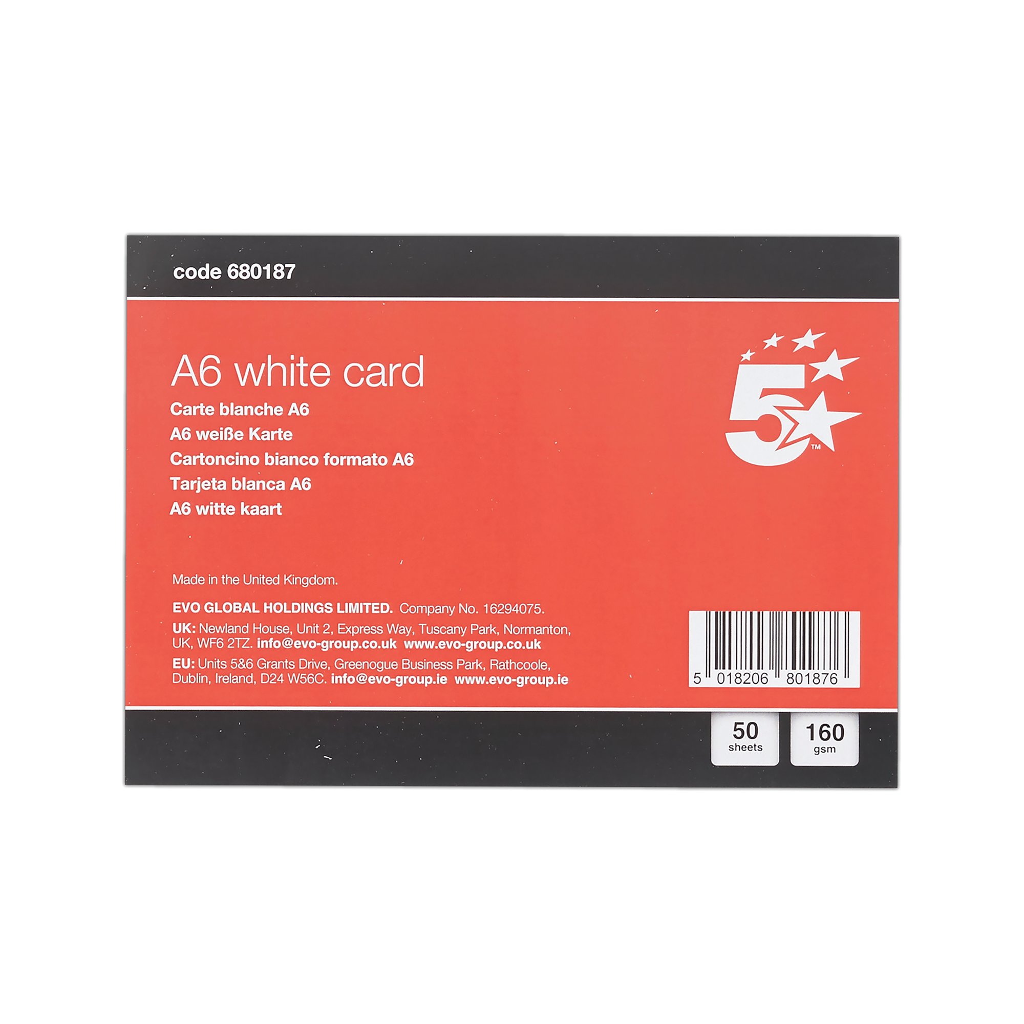5 STAR A6 WHITE CARD 160GSM PK50