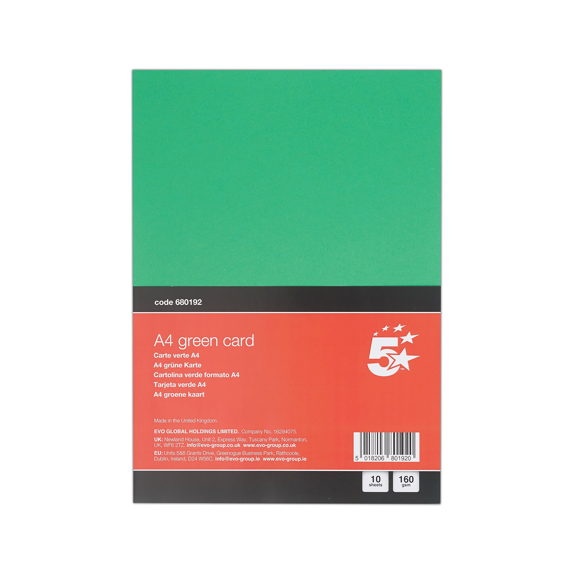 5 STAR A4 GREEN CARD X10 CARDS PK12