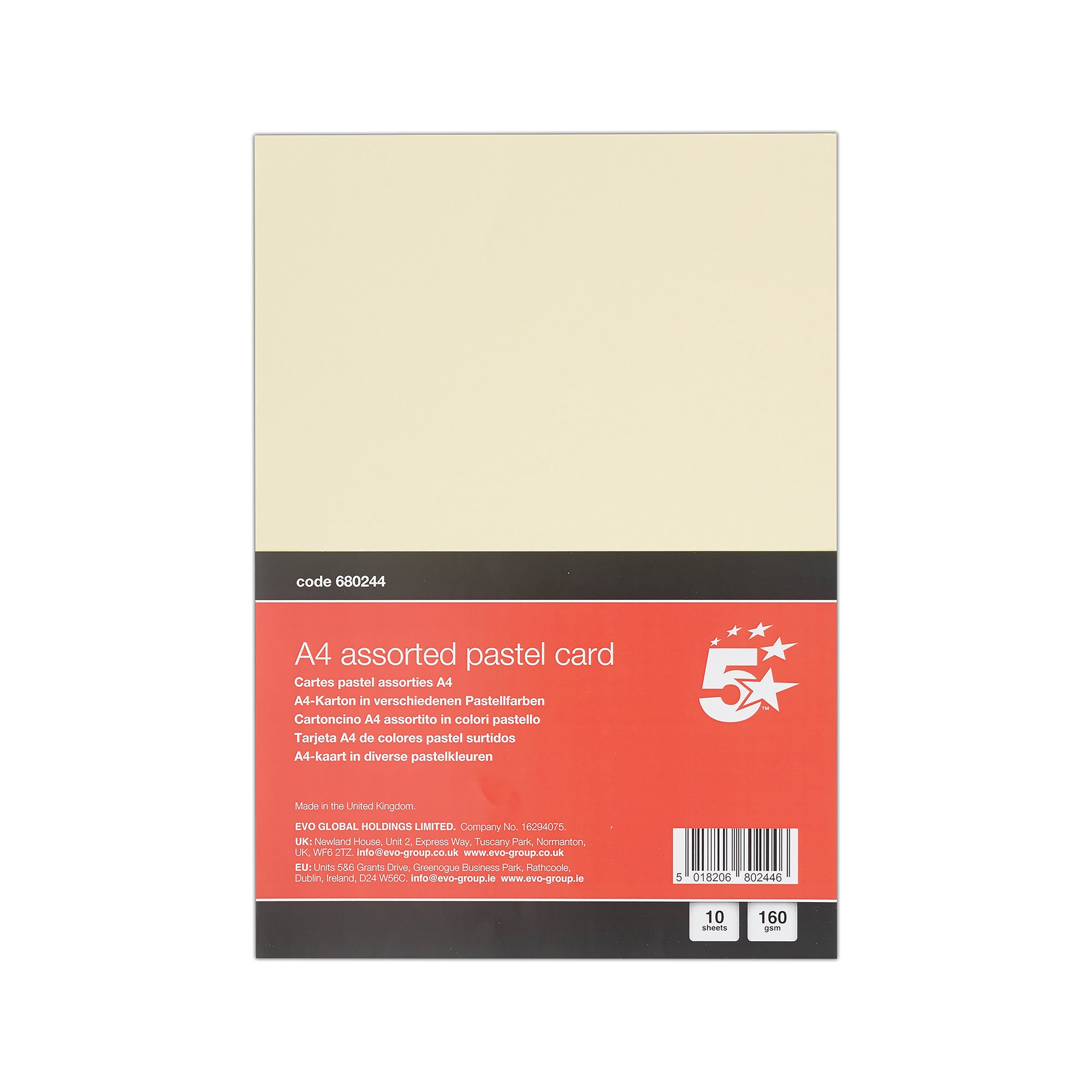 5 STAR A4 PASTEL CARD X10 CARDS PK12