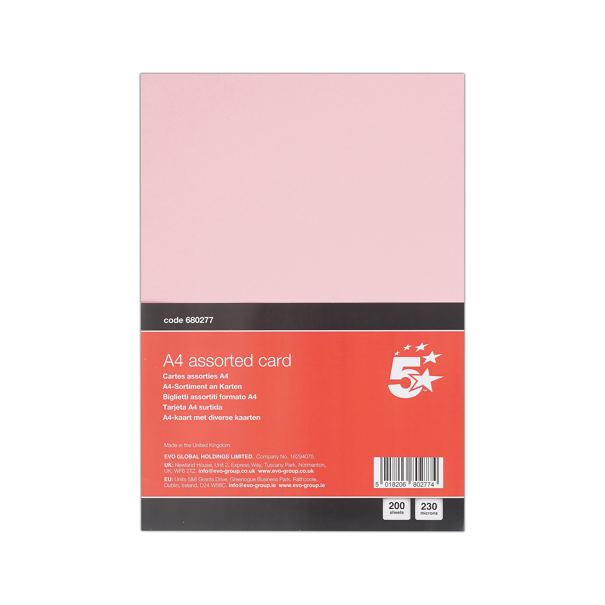 5 STAR A4 ASSORTED CARD 230MI PK200