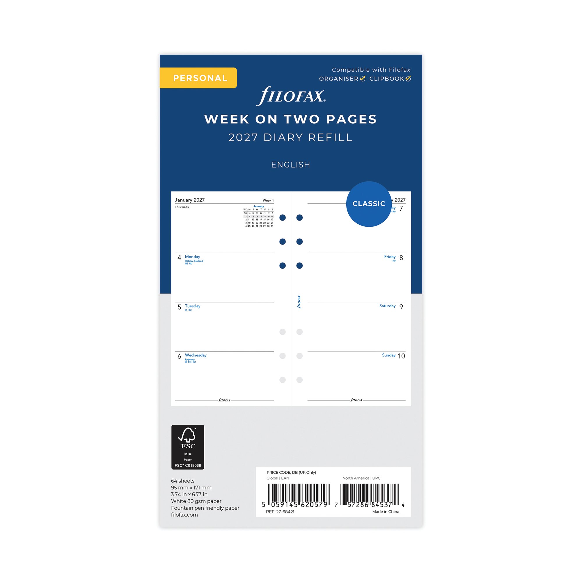 FILOFAX REFILL WTV PERSONAL WHT 2027