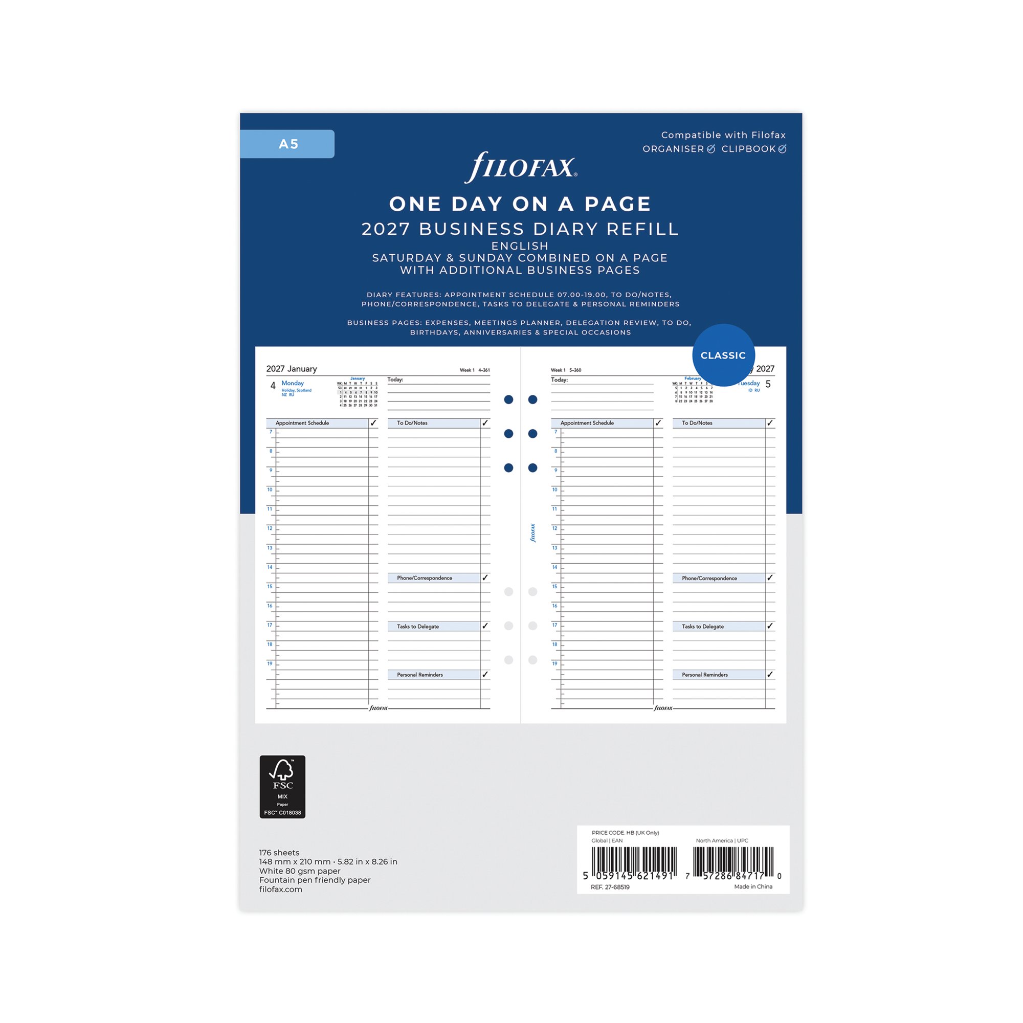 FILOFAX REFILL DPP A5 WHT 2027