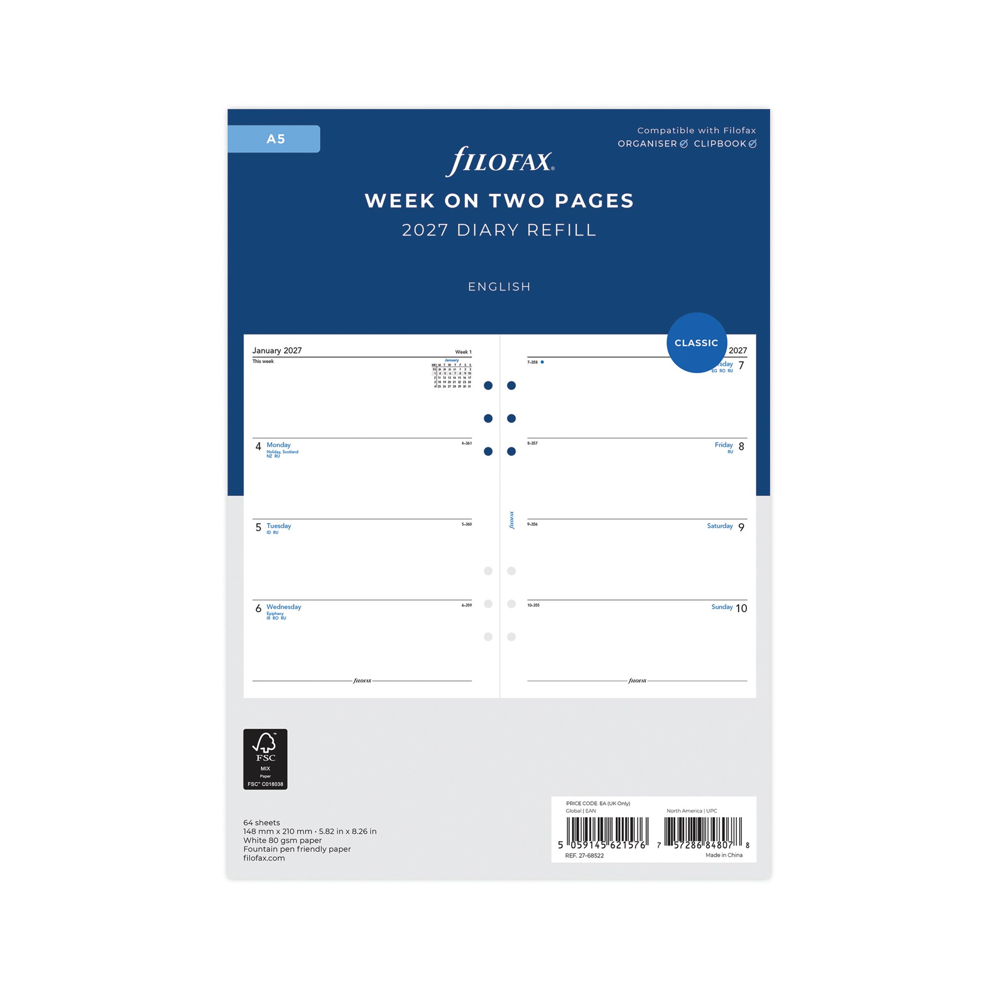 FILOFAX REFILL WTV A5 WHT 2027