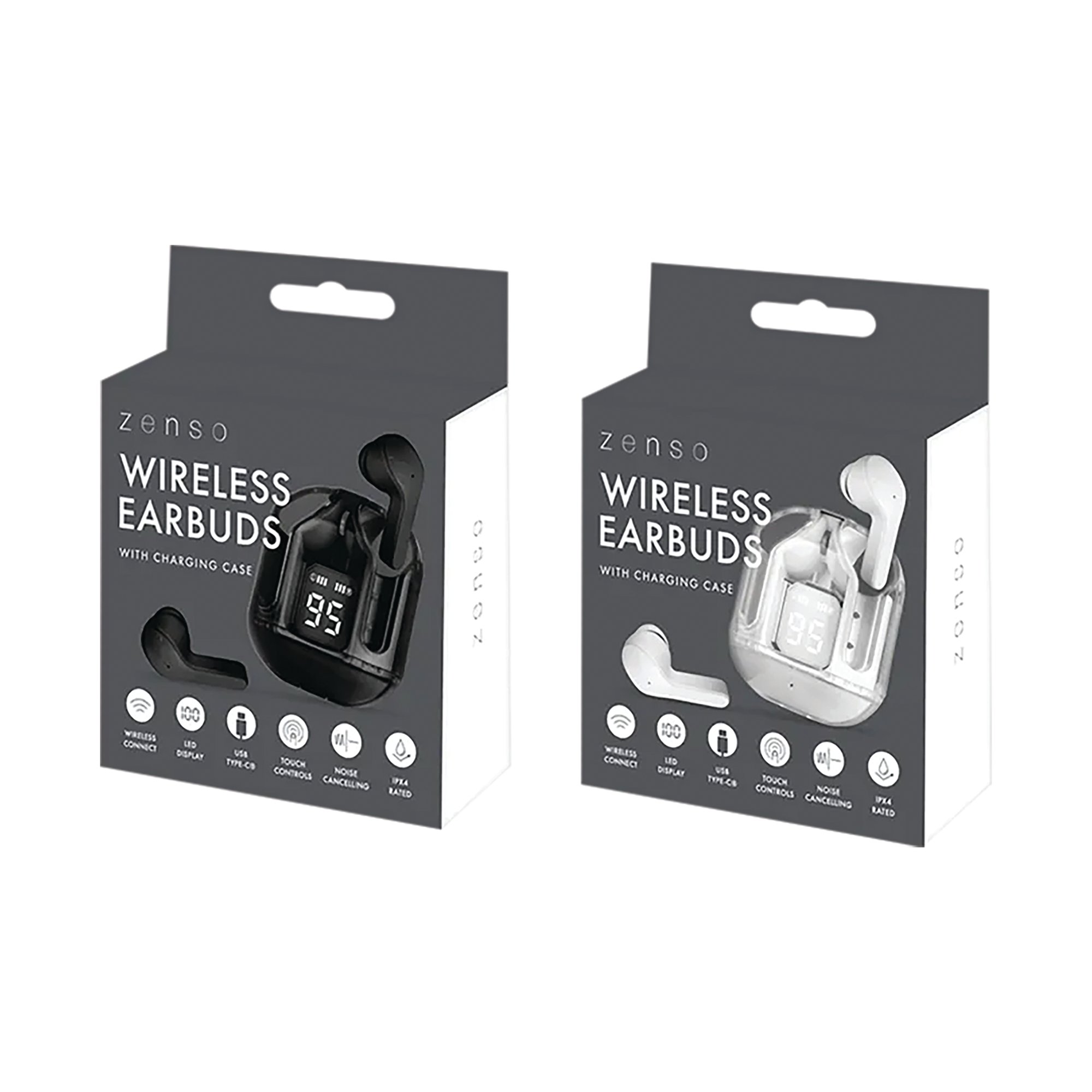 WLS EARBUDS/CHARGE CASE WHT/BLK PK16