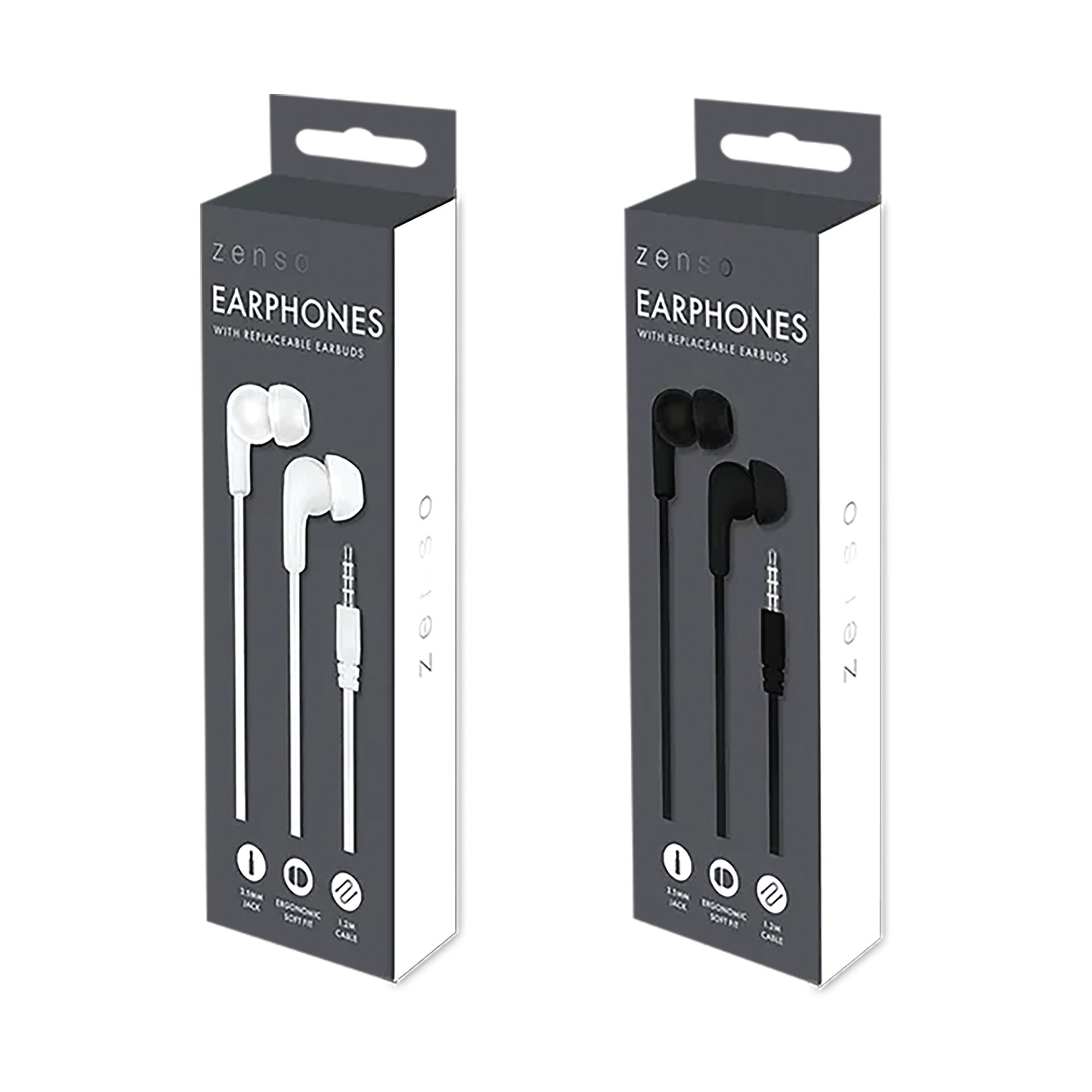 EARPHONES/JACK PORT WHT/BLK PK24