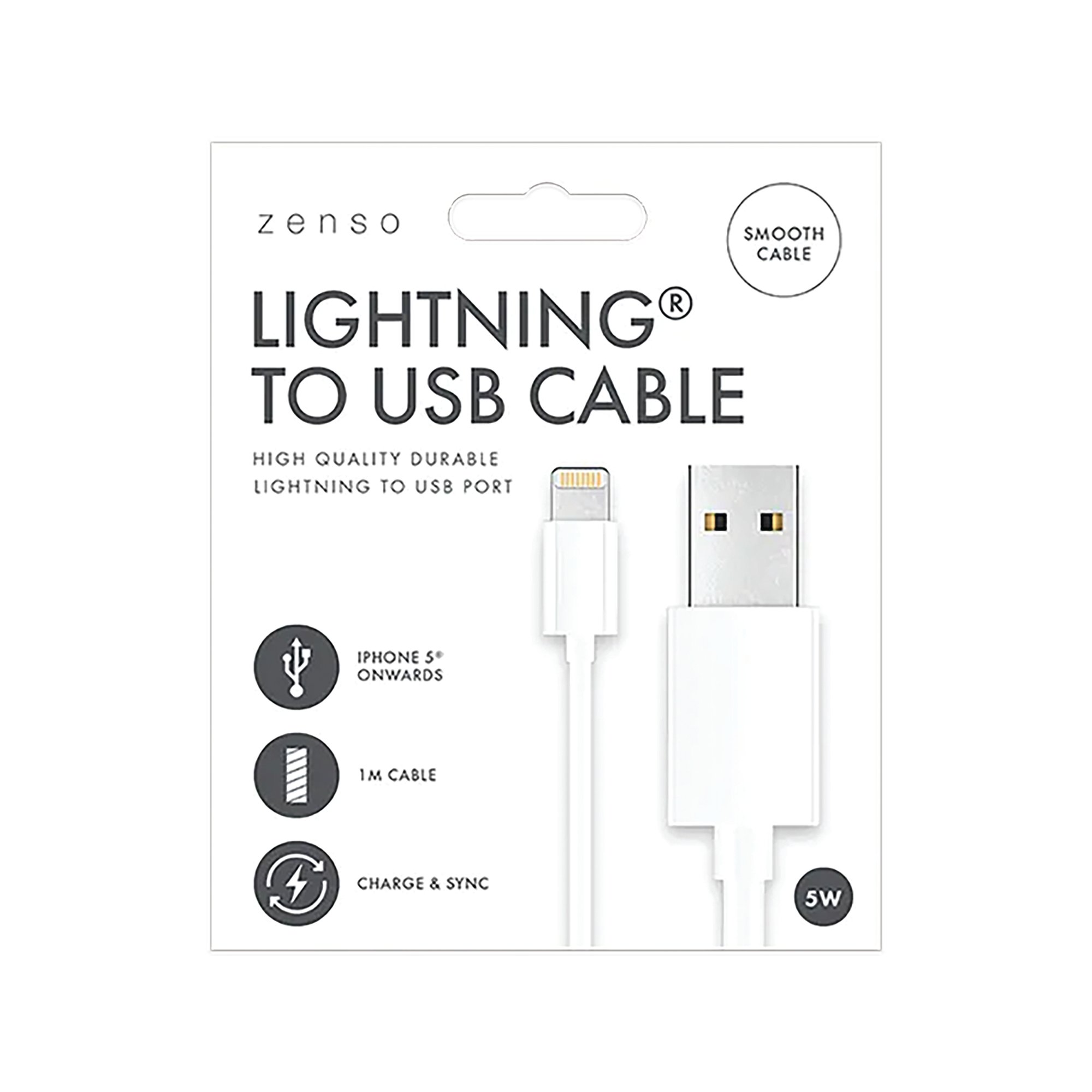 LIGHTNING TO USB CABLE 1M WHT PK24