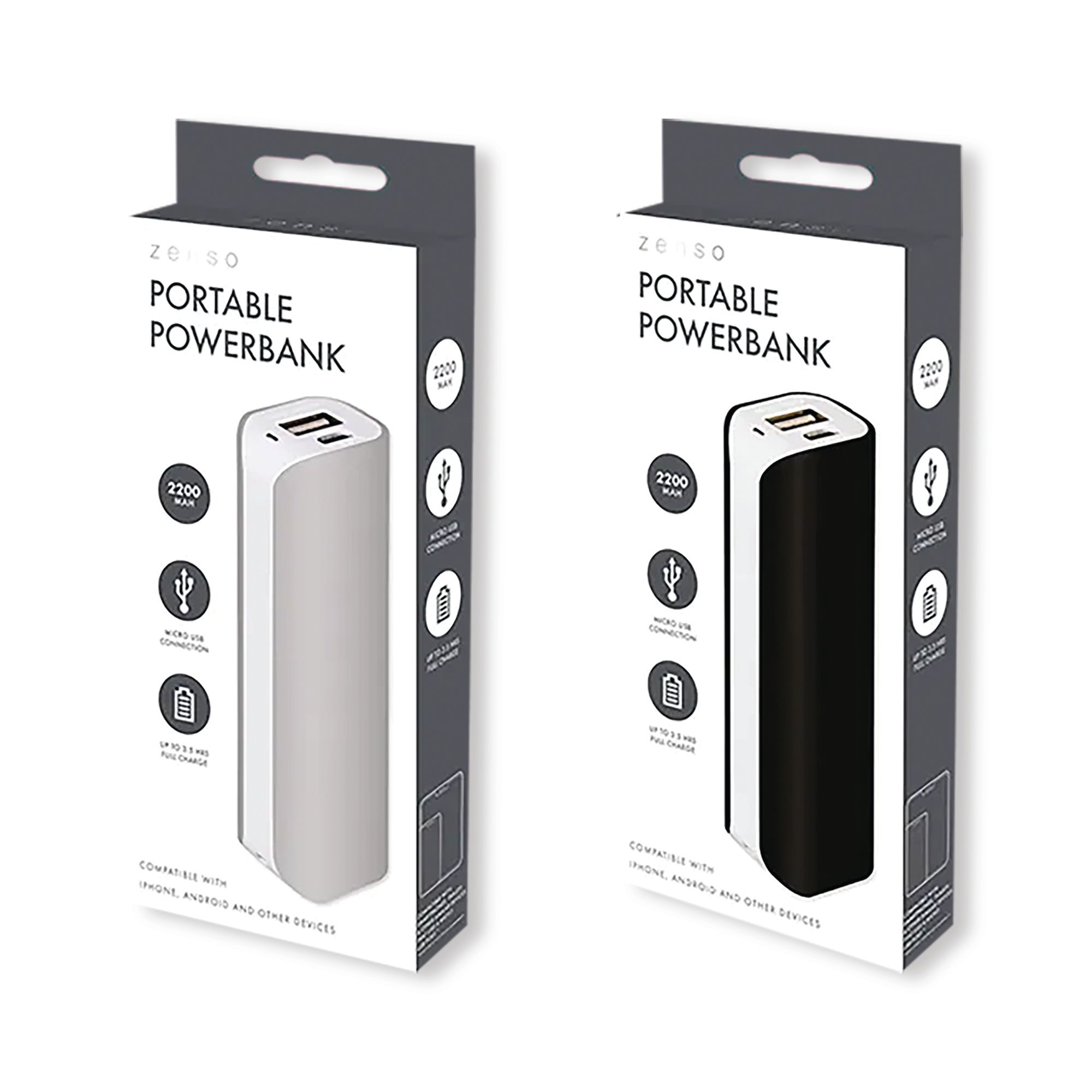 PORT POWER BANK 2200MAH GRY/BLK PK12