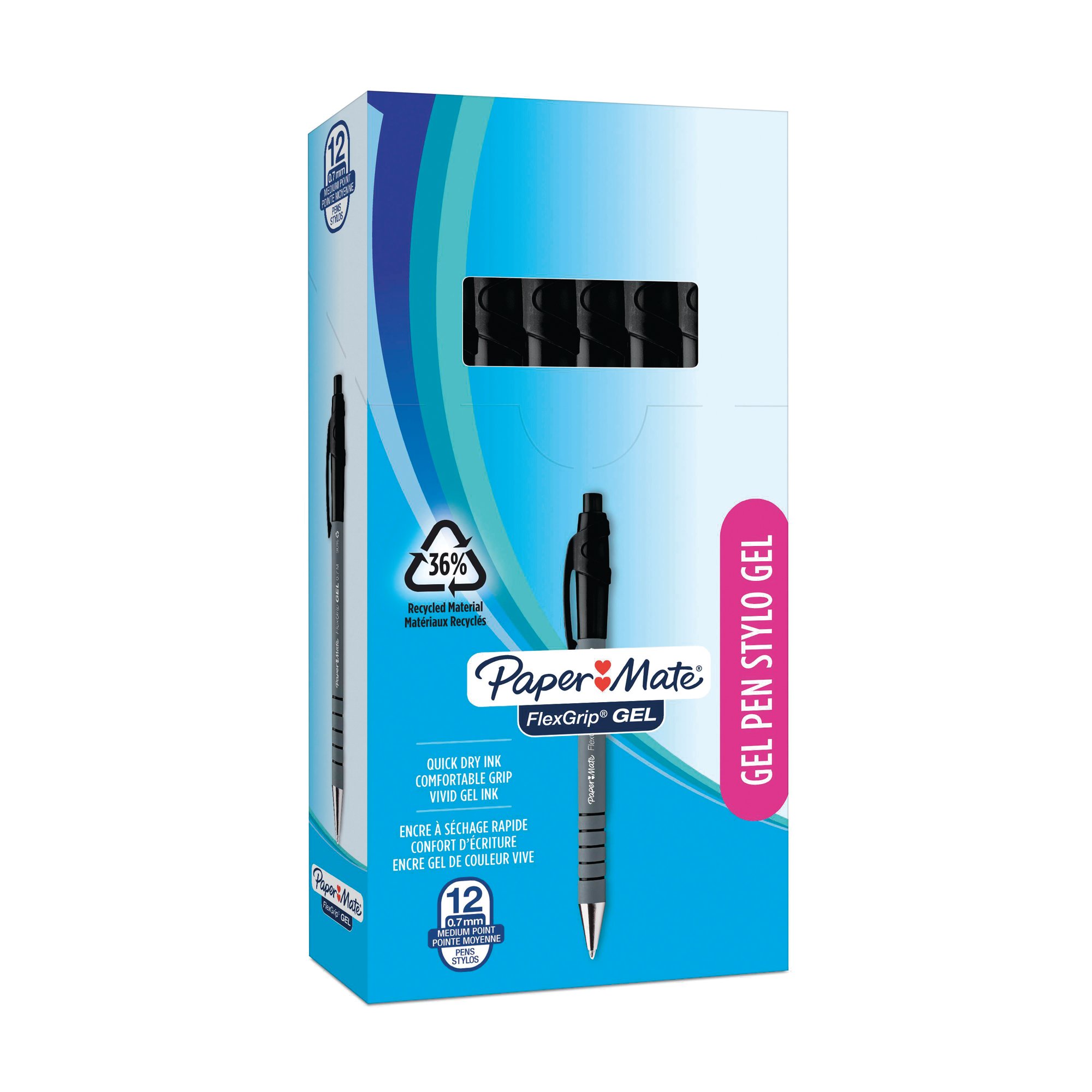 PAPERMATE FLEXGRIP GEL PENS BLK PK12