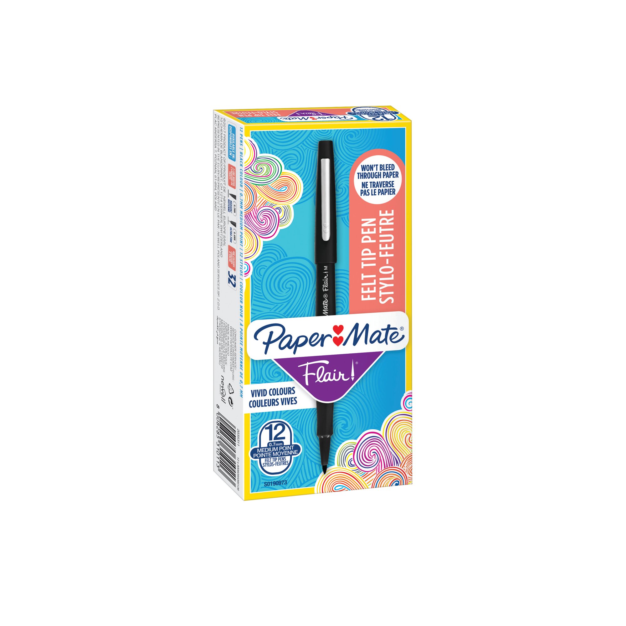 PAPERMATE FLAIR FELT TIP BLACK PK12