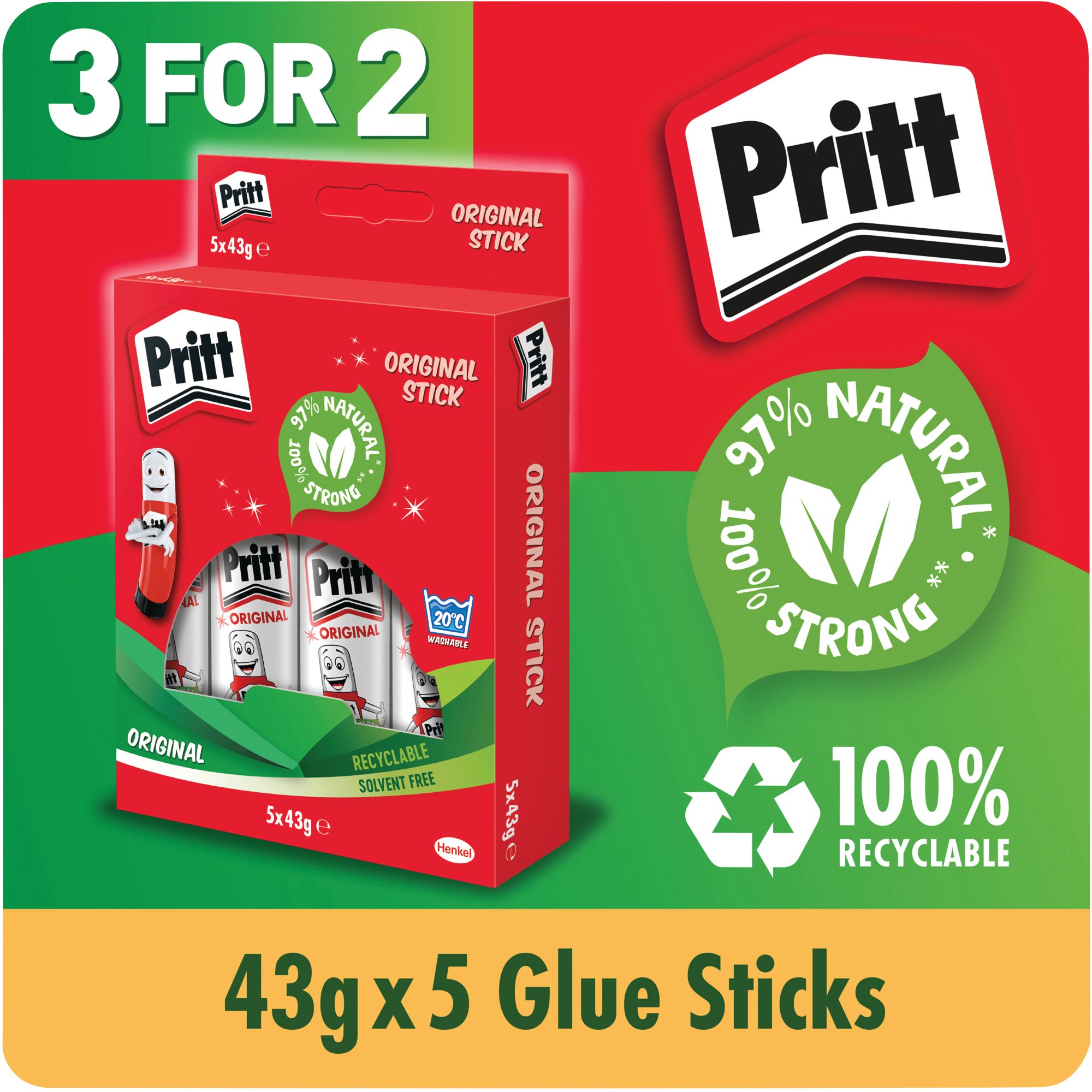 PRITT STICK GLUE STICK 43G PK5 3FOR2
