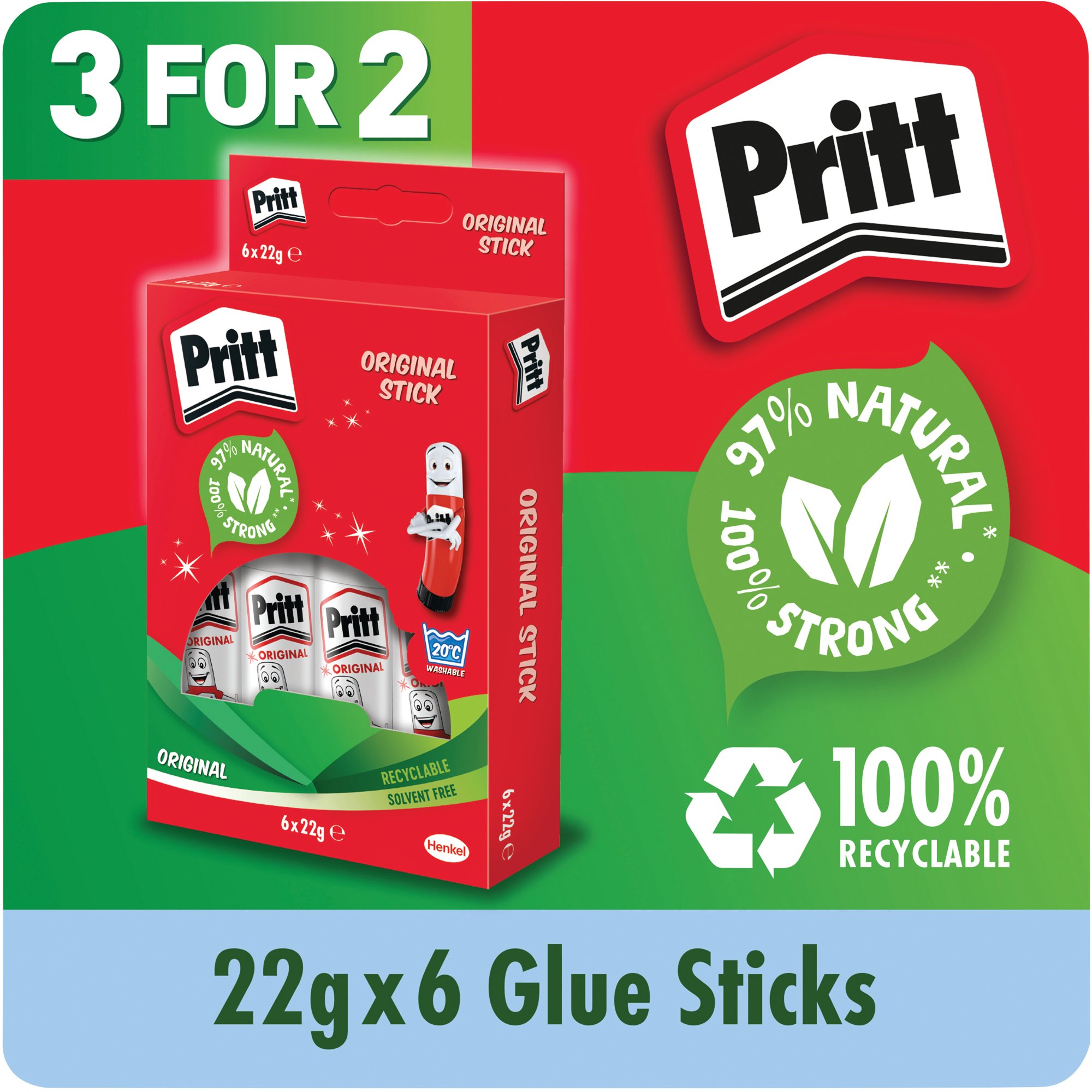 PRITT STICK GLUE STICK 22G PK6 3FOR2