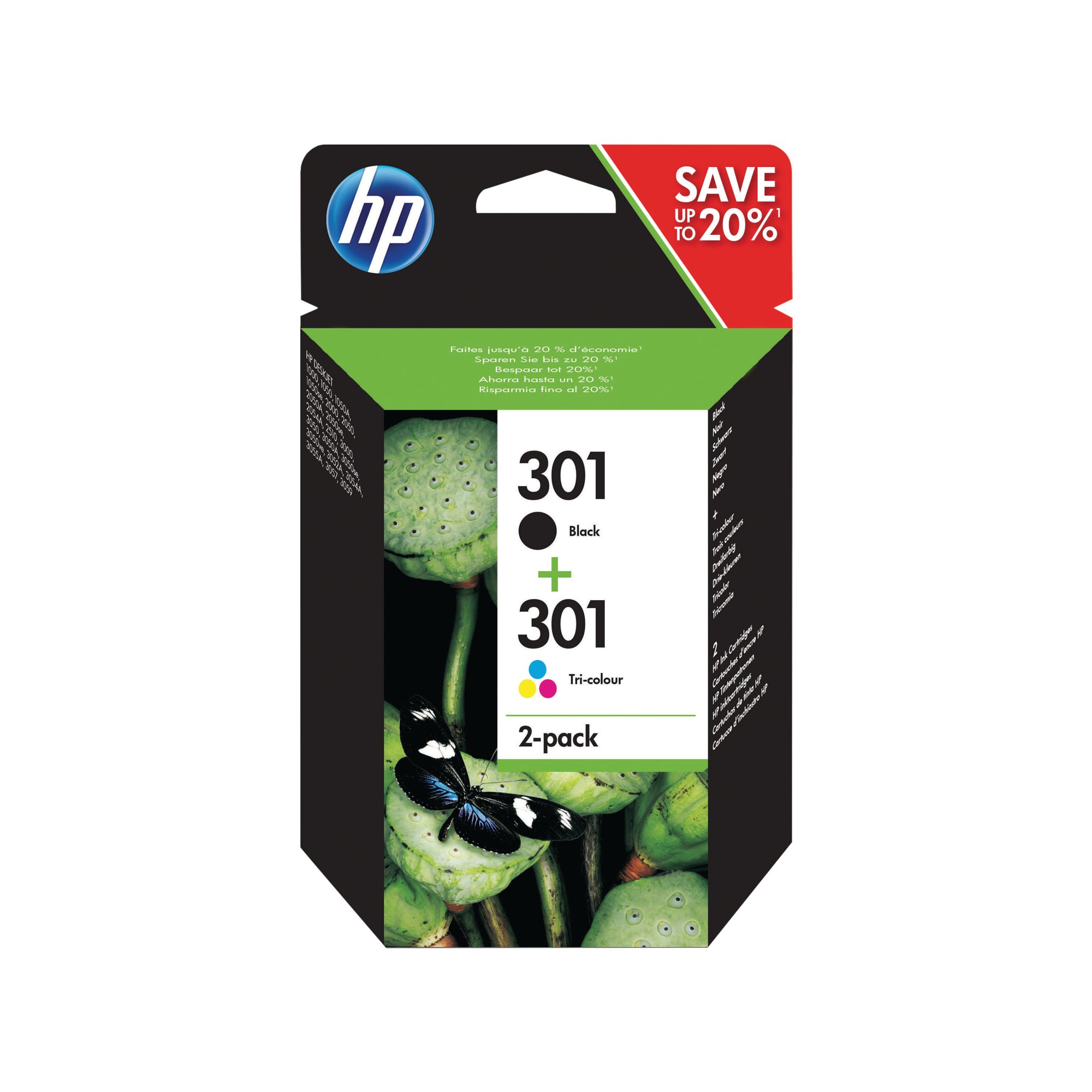 HP 301 INK CART BLK/TRI-COL CMY 2-PK