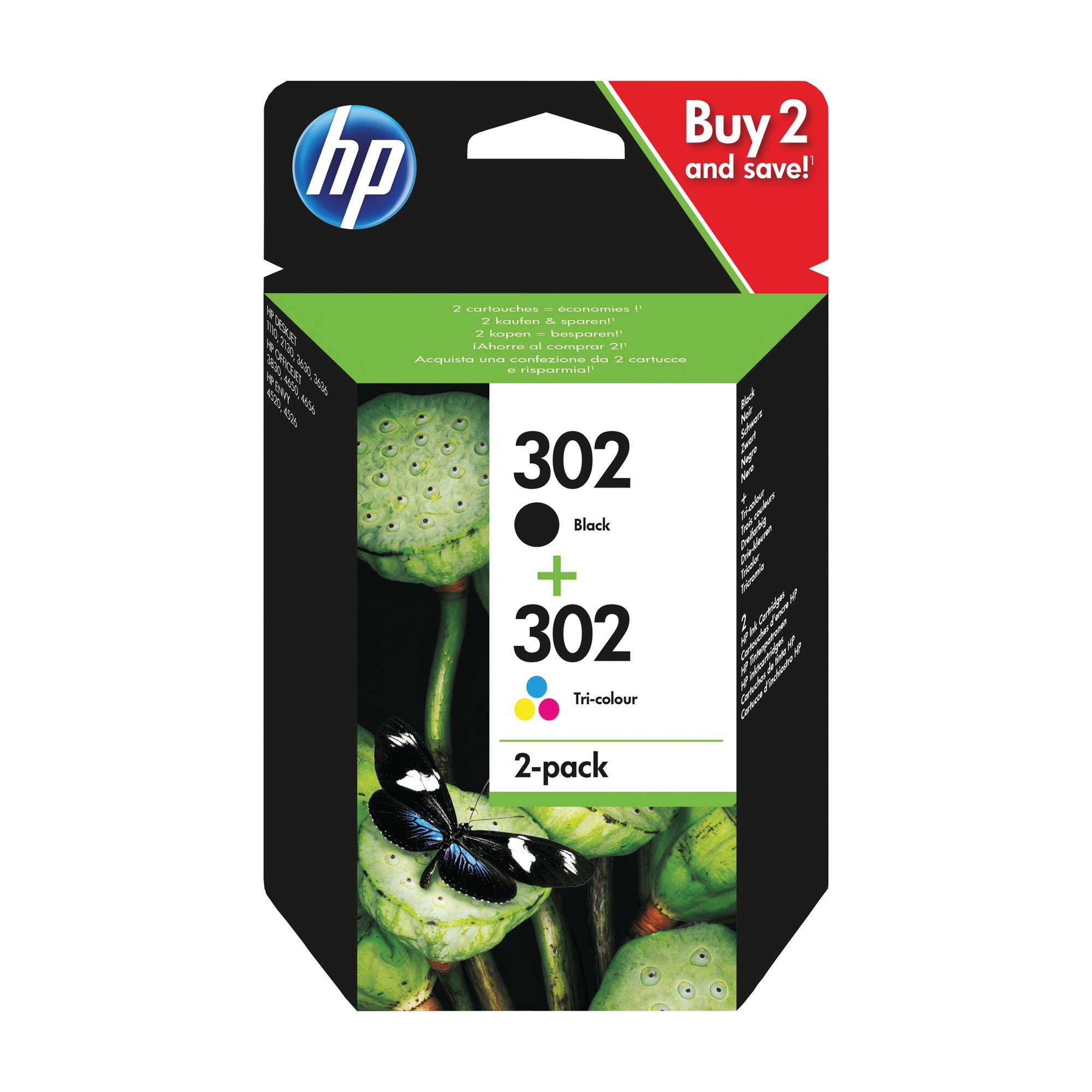 HP 302 INK CARTRIDGE BLK/TRI-COL PK2