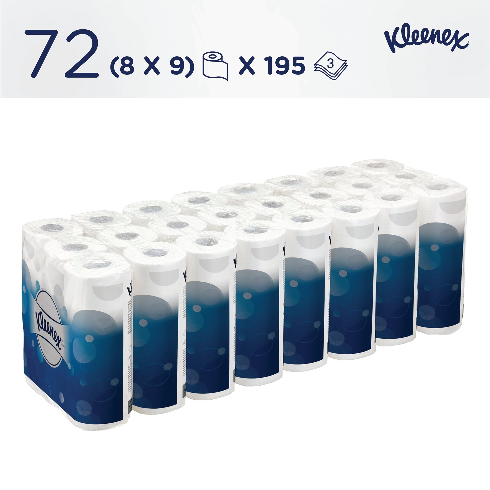 KLEENEX 3-PLY TOILET ROLLS WHT PK72