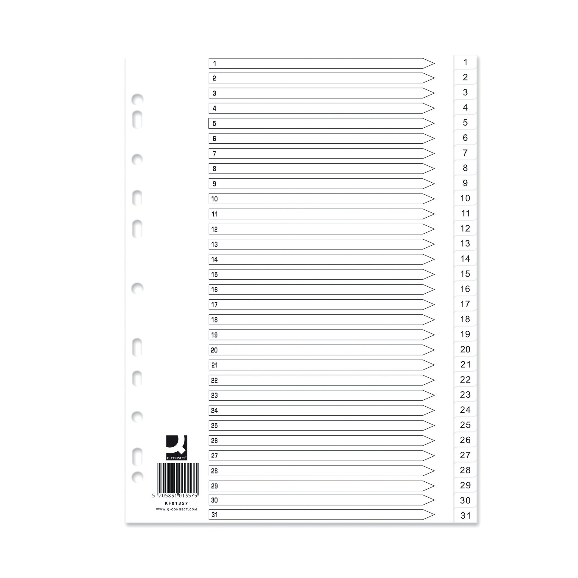Q-CONNECT INDEX 1-31 WHITE PK10