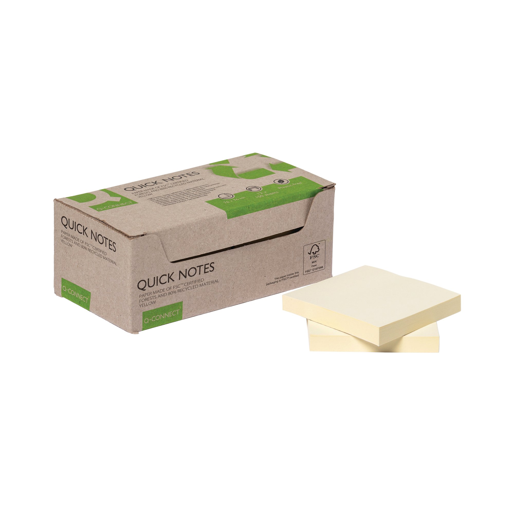 Q-CONNECT RCYC NOTES 76X76 YLW PK12
