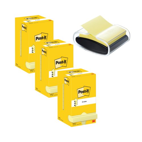 Post-It Z-Notes 76x76mm 100 Sheet Yellow (Pack of 12) Buy 3 + FOC Dispenser Post-It Z-Notes 76x76mm 100 Sheet Yellow (Pack of 12) Buy 3 + FOC Dispenser