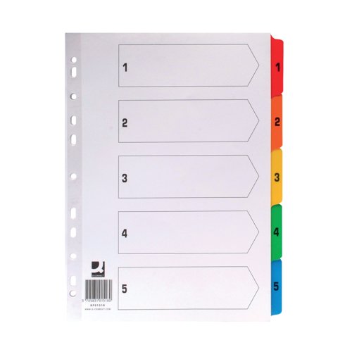 Q-Connect 1-15 Index Dividers - A4 Polypropylene Multi-Punched Tabs For Binders & Files, White