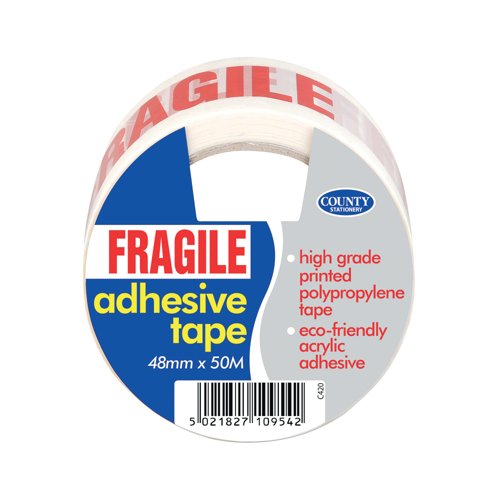 County Stationery Fragile Tape 48mmx50m (Pack of 6) C420 County Stationery Fragile Tape 48mmx50m (Pack of 6) C420
