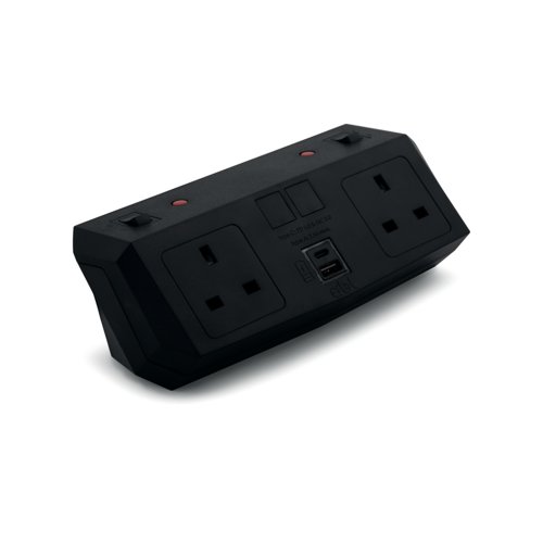 On Desk Power Module 2xUK Socket Dual USB Port Type A+C PD/QC Charger Black 20000016 On Desk Power Module 2xUK Socket Dual USB Port Type A+C PD/QC Charger Black 20000016
