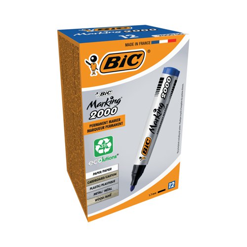 Bic 2000 Permanent Marker Bullet Tip Blue (Pack of 12) 8209143 Bic 2000 Permanent Marker Bullet Tip Blue (Pack of 12) 8209143