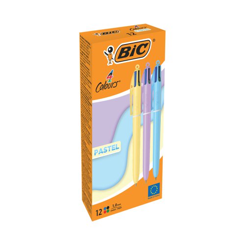 Bic 4 Colours Ballpoint Pen Pastel Barrel Medium (Pack of 12) 517320 Bic 4 Colours Ballpoint Pen Pastel Barrel Medium (Pack of 12) 517320