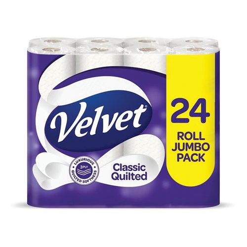 Velvet Classic Quilted Toilet Roll 3-Ply 150 Sheets Per Roll (Pack Of 24) 1102049 Velvet Classic Quilted Toilet Roll 3-Ply 150 Sheets Per Roll (Pack Of 24) 1102049