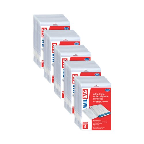 County Stationery Mail Bag Polythene Envelopes x5 White Medium 240x320mm (Pack of 10) C261 County Stationery Mail Bag Polythene Envelopes x5 White Medium 240x320mm (Pack of 10) C261