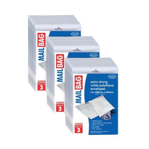 County Stationery Mail Bag Polythene Envelopes x3 White Jumbo 500x650mm (Pack of 10) C263 County Stationery Mail Bag Polythene Envelopes x3 White Jumbo 500x650mm (Pack of 10) C263