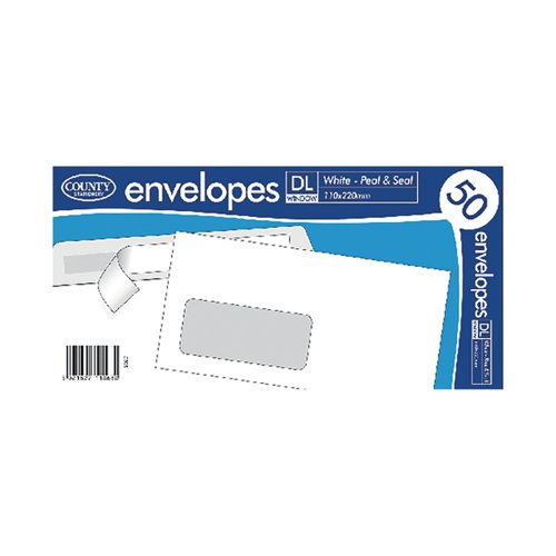 County Stationery DL Window Peel and Seal Envelopes x50 White (Pack of 20) C505 County Stationery DL Window Peel and Seal Envelopes x50 White (Pack of 20) C505